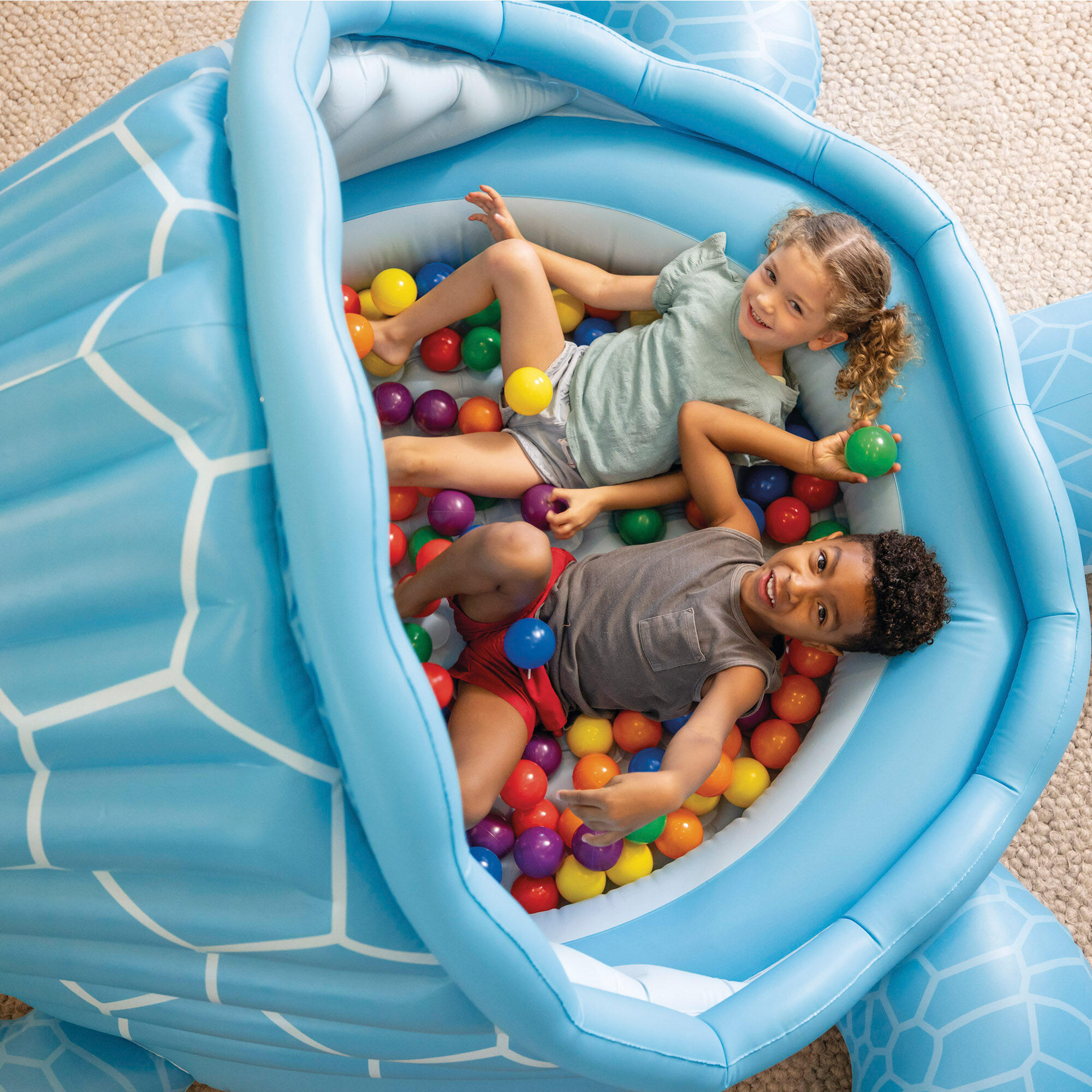Centro de juego hinchable tortuga de 218x206x97 cm con 100 pelotas multicolores 6/7