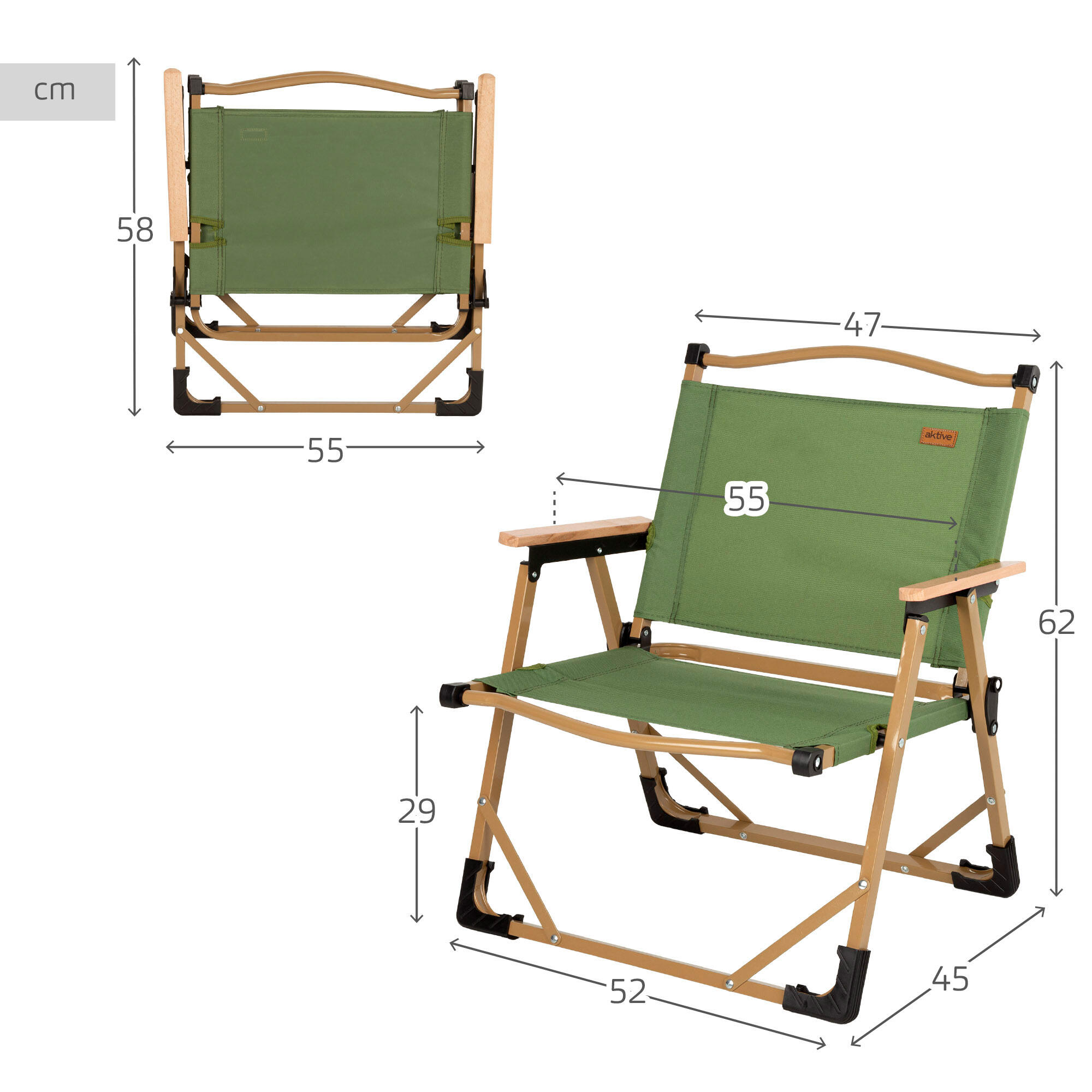 Aktive Sedia bassa pieghevole glamping verde acciaio 4/7