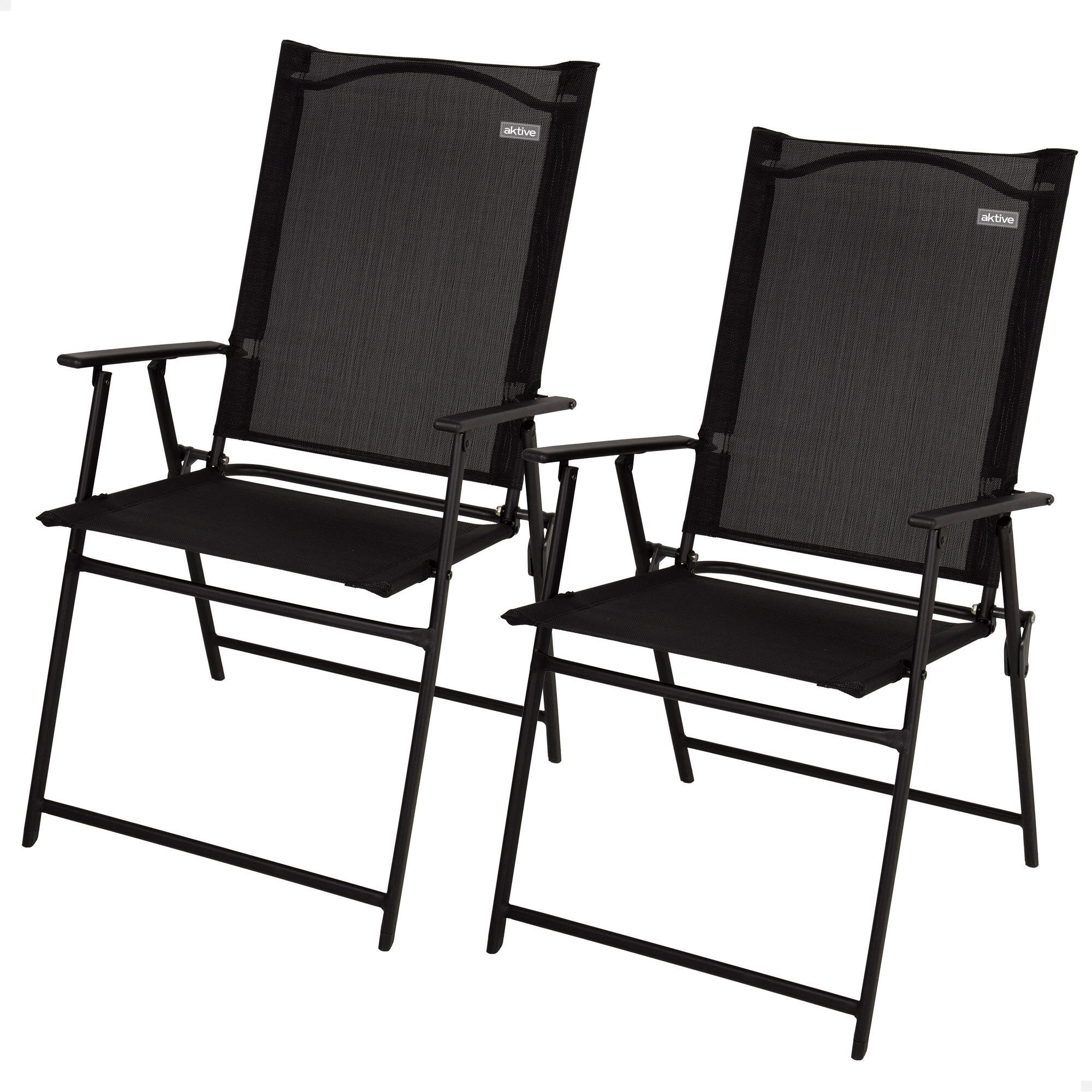 Aktive Pack 2 sillas plegables de jardín 47x64x95 cm slim negras c/ reposabrazos 1/7