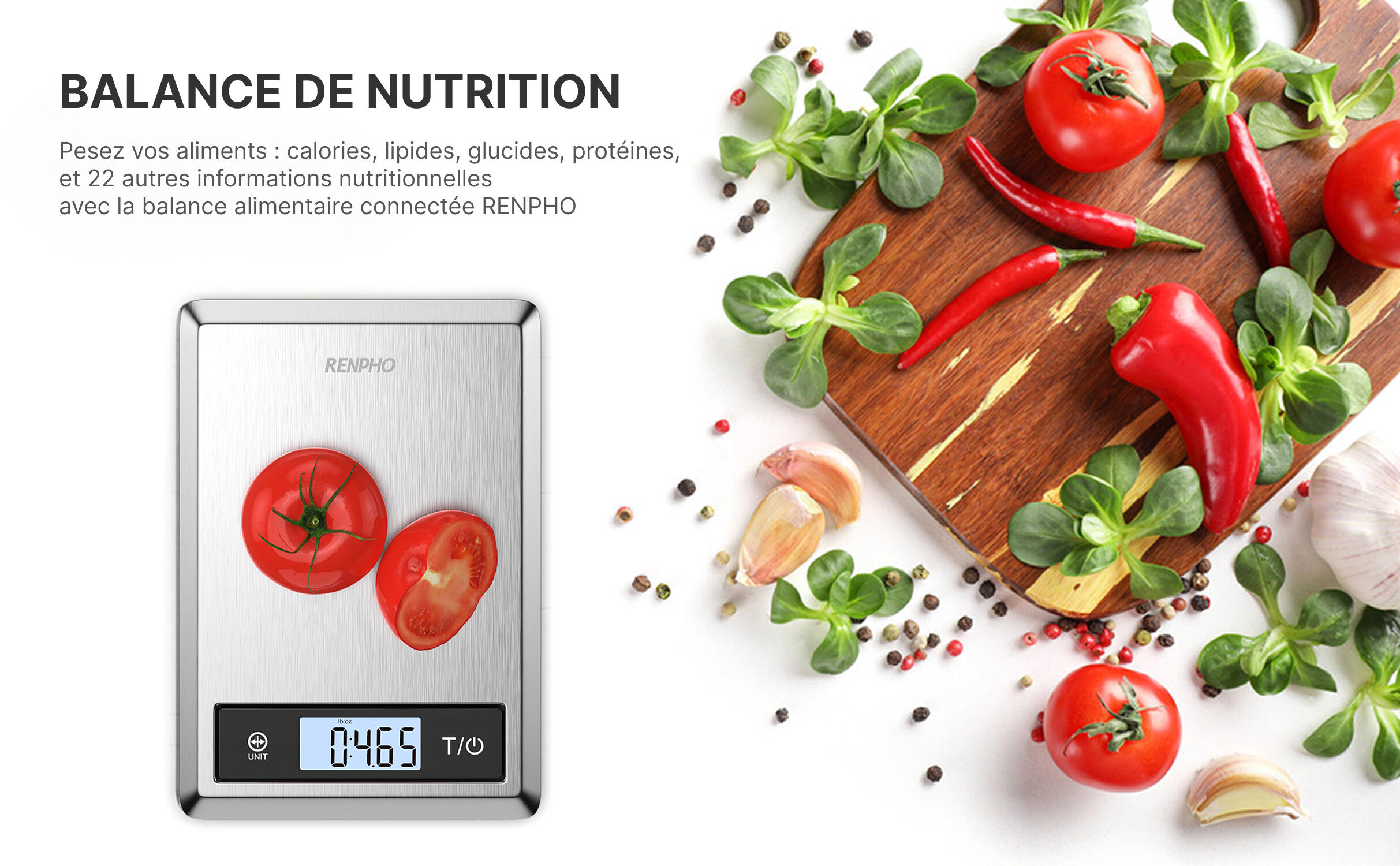 Renpho Balance de cuisine intelligente CALIBRA 1 inox gris LCD 5kg 6/6