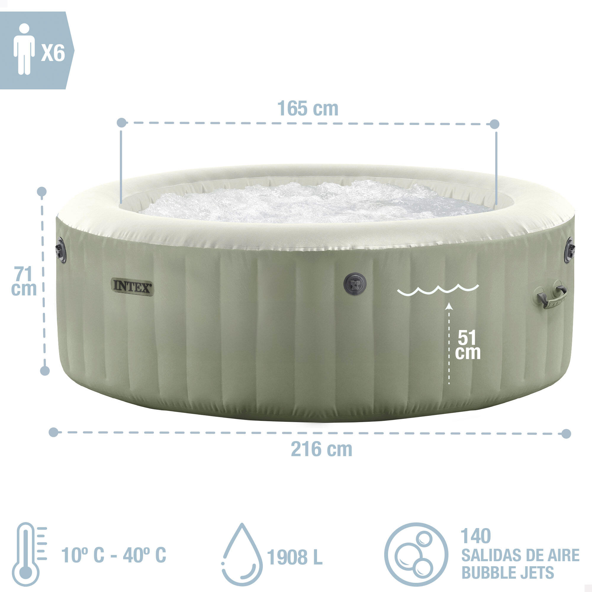 Spa inflável INTEX Massagem com bolhas Verde Oliva 6 pessoas D216x71 cm 4/7