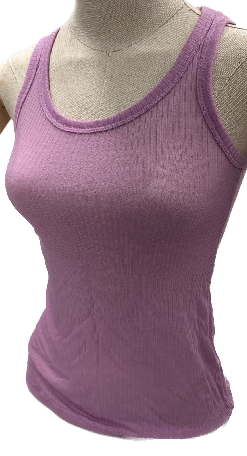 MERINO SKINS Wool Ladies V-Neck Tee Thermal Top Sleeveless Tank - Hyacinth