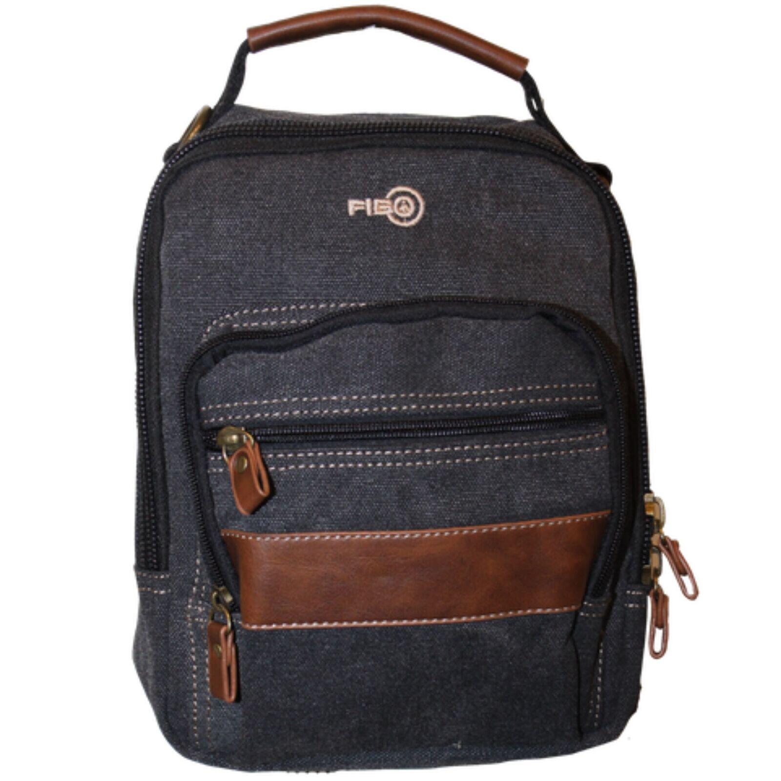 FIB Canvas Sling Bag Shoulder Strap Messenger Travel Pack - Black