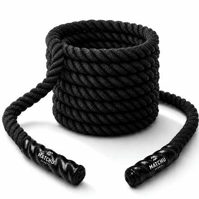 Battle rope / fitness touw - 38mm x 9m - zwart - gewoven polyester