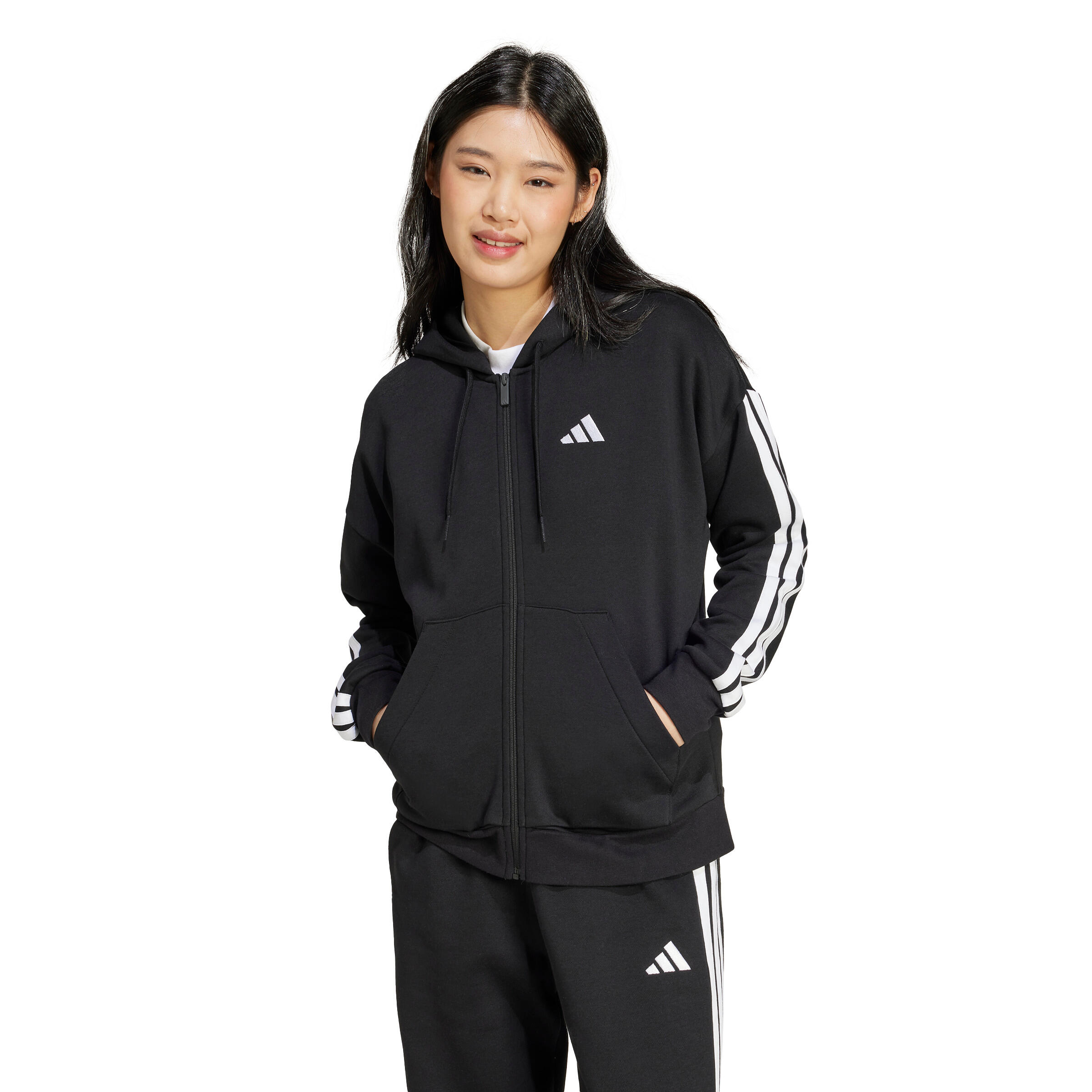Sweatshirt com capuz zippado em polar para mulher adidas Essentials 3-Stripes 2/7