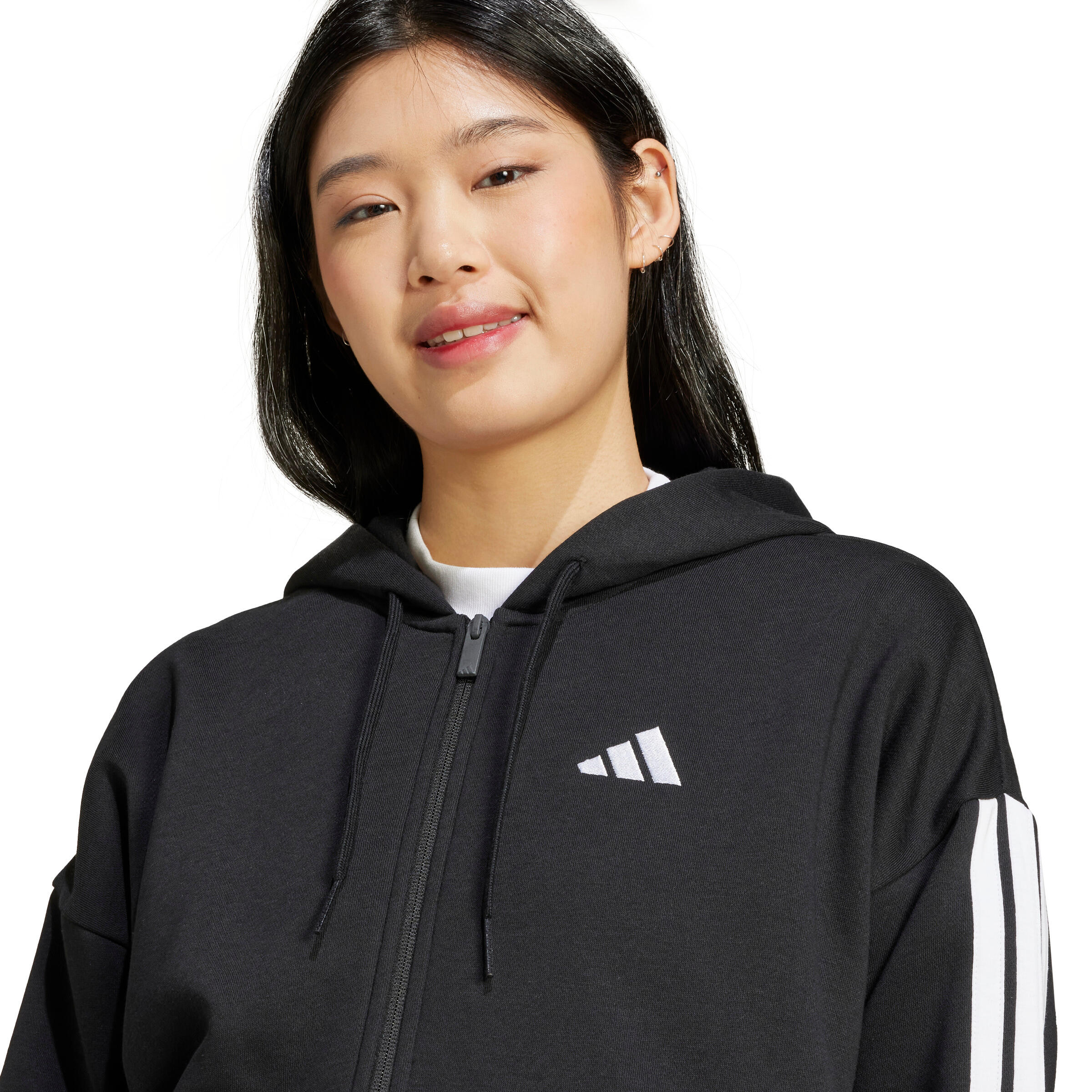 Sweatshirt com capuz zippado em polar para mulher adidas Essentials 3-Stripes 5/7