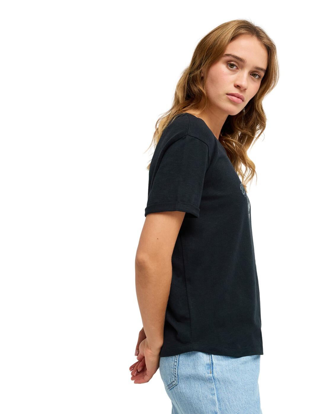 Camiseta de manga corta OCEANWAVE REGULAR SLUB Negro Mujer 3/4