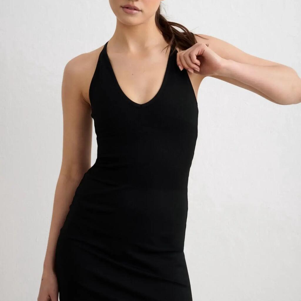 Women's Dress Seamless Sculpting Deep V Cross-Back Shape Black