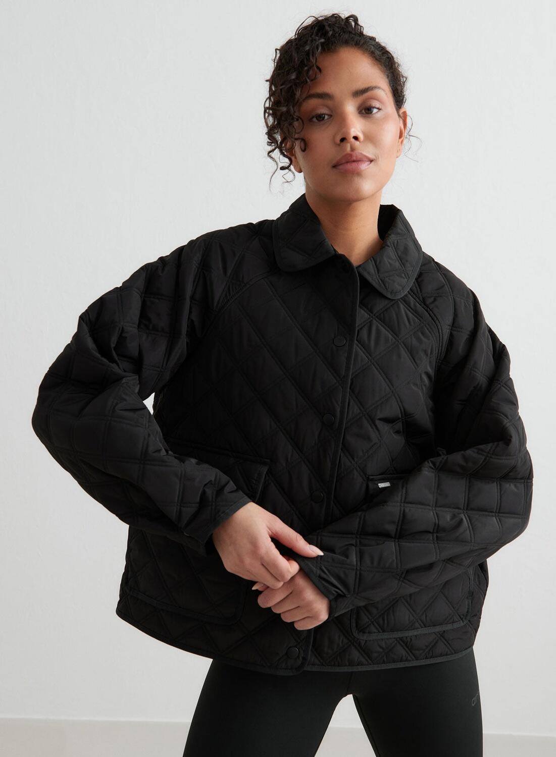 Damen Jacke Gesteppt Wasserabweisend Kastige Passform Femme Schwarz 5/7