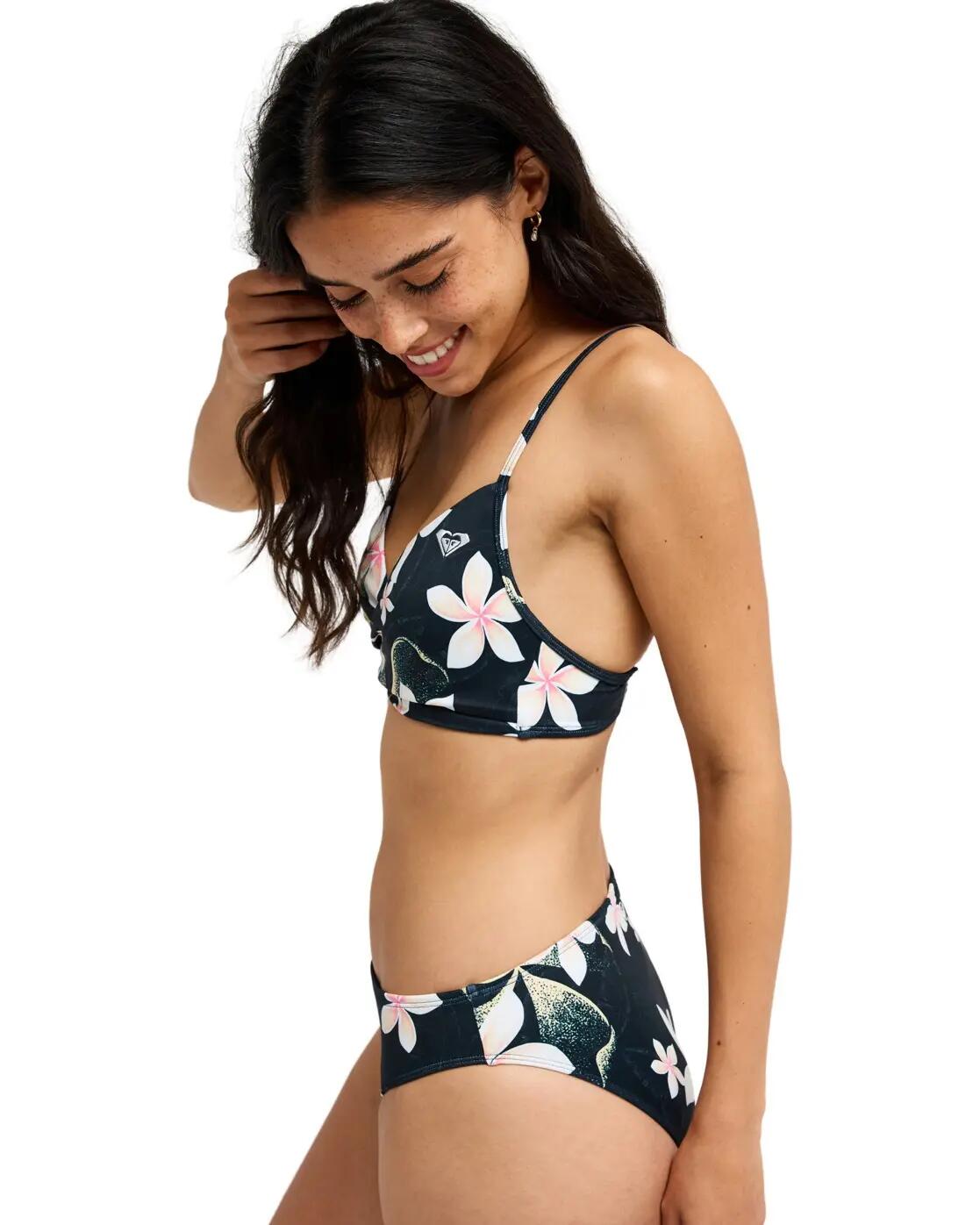 Bralette-Bikinioberteil PRINTED ESSENTIALS WRAP BRA Schwarz Dames 3/4