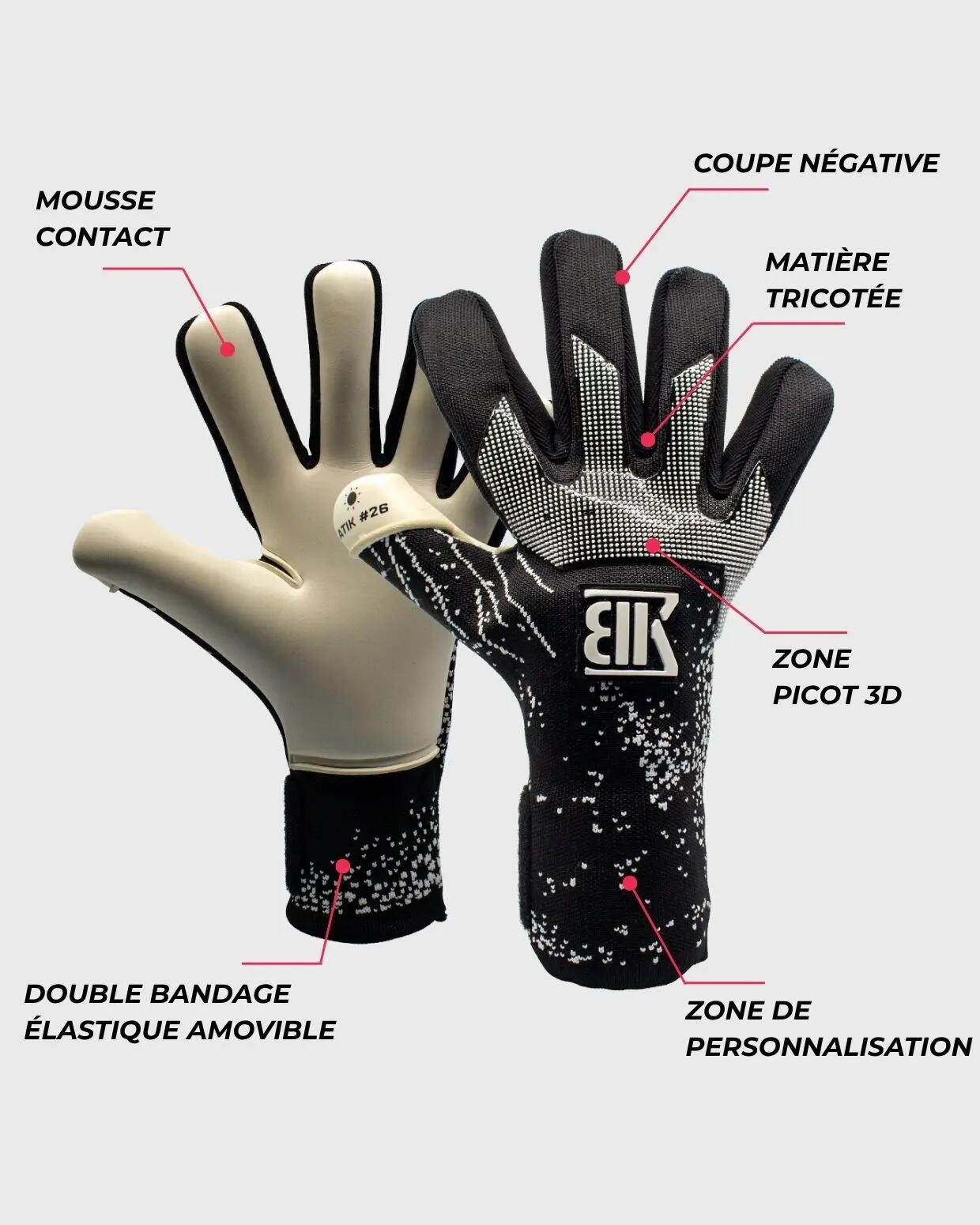 Luvas de goleiro Atik nº 26 pretas para adultos 5/7