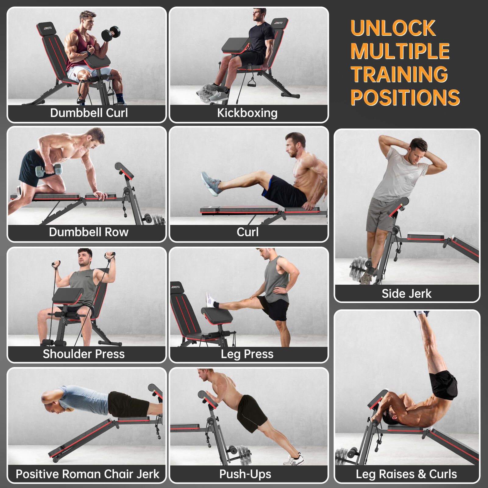 MD55 banc de musculation pliable banc d'entraînement incliné & plat capacité 450 4/7