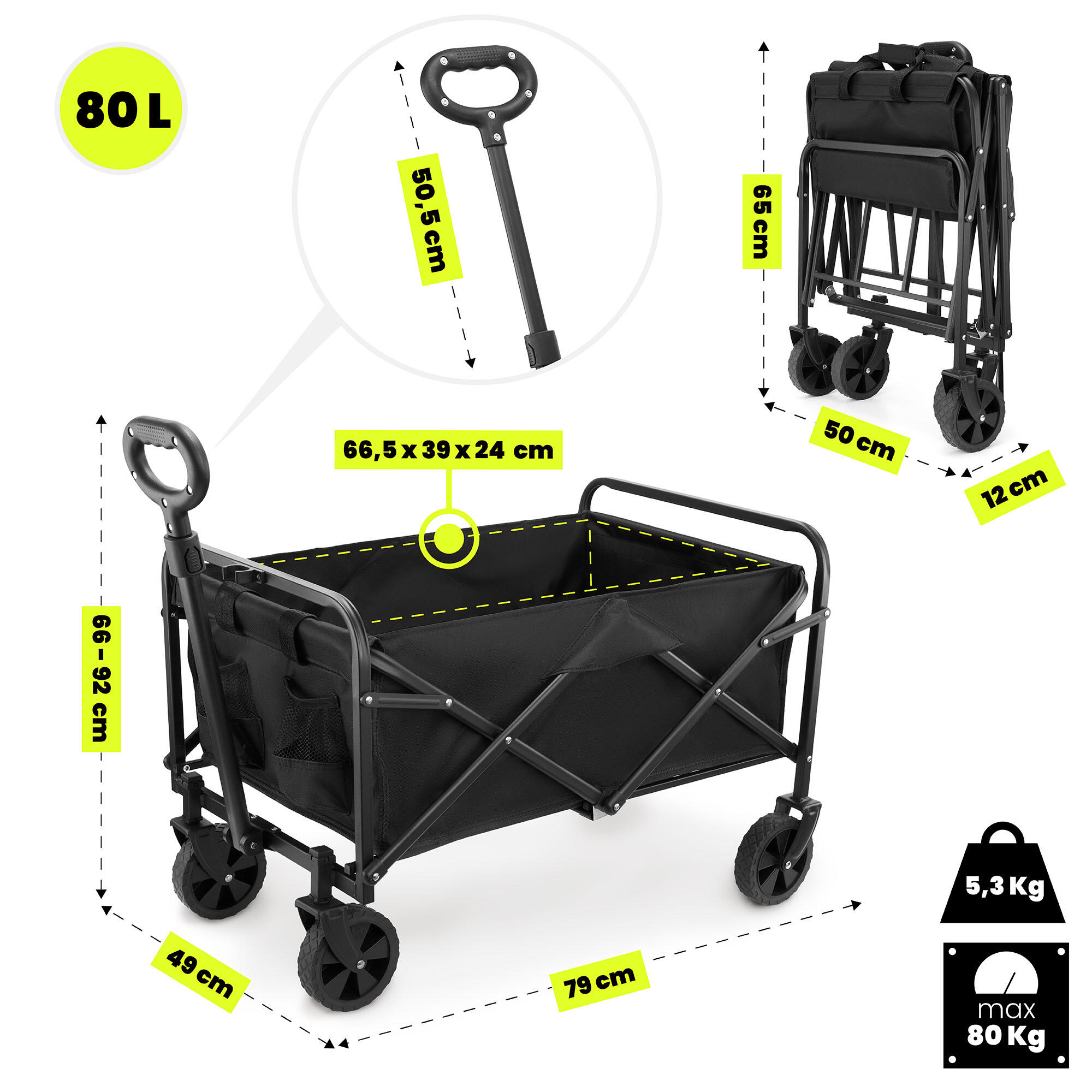 Carrito de Transporte Plegable Playa Jardín Camping 80L Oxford Tejido Máx 80kg 3/7