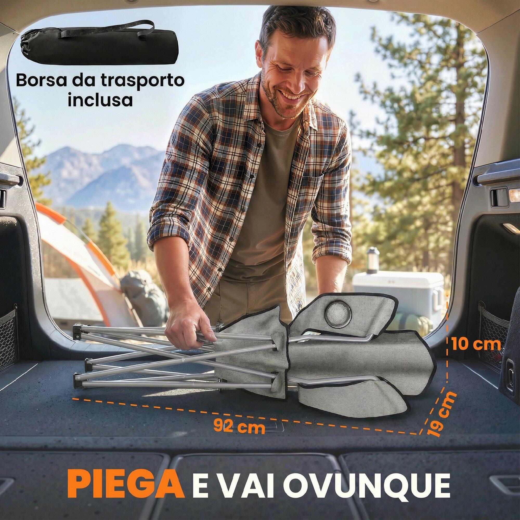 Outsunny Set 2 Sedie da Campeggio con Portabicchieri e Borse, Grigio 7/7