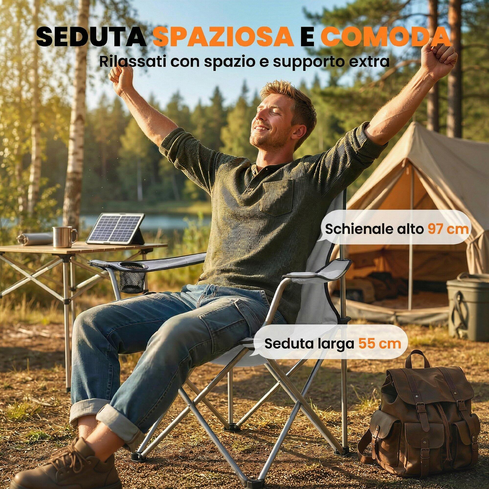 Outsunny Set 2 Sedie da Campeggio con Portabicchieri e Borse, Grigio 5/7