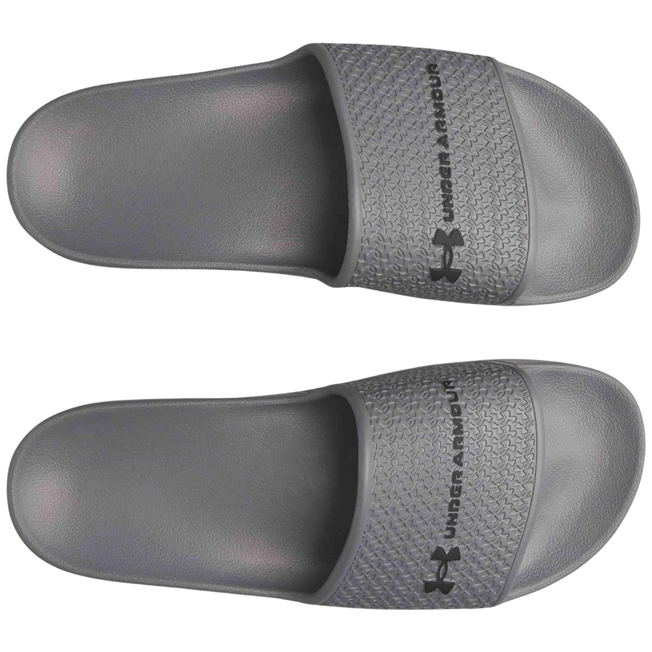 Tongs Under armour modèle Chanclas Under Armour ARMR Slide Lite gri pour unisexe 4/5
