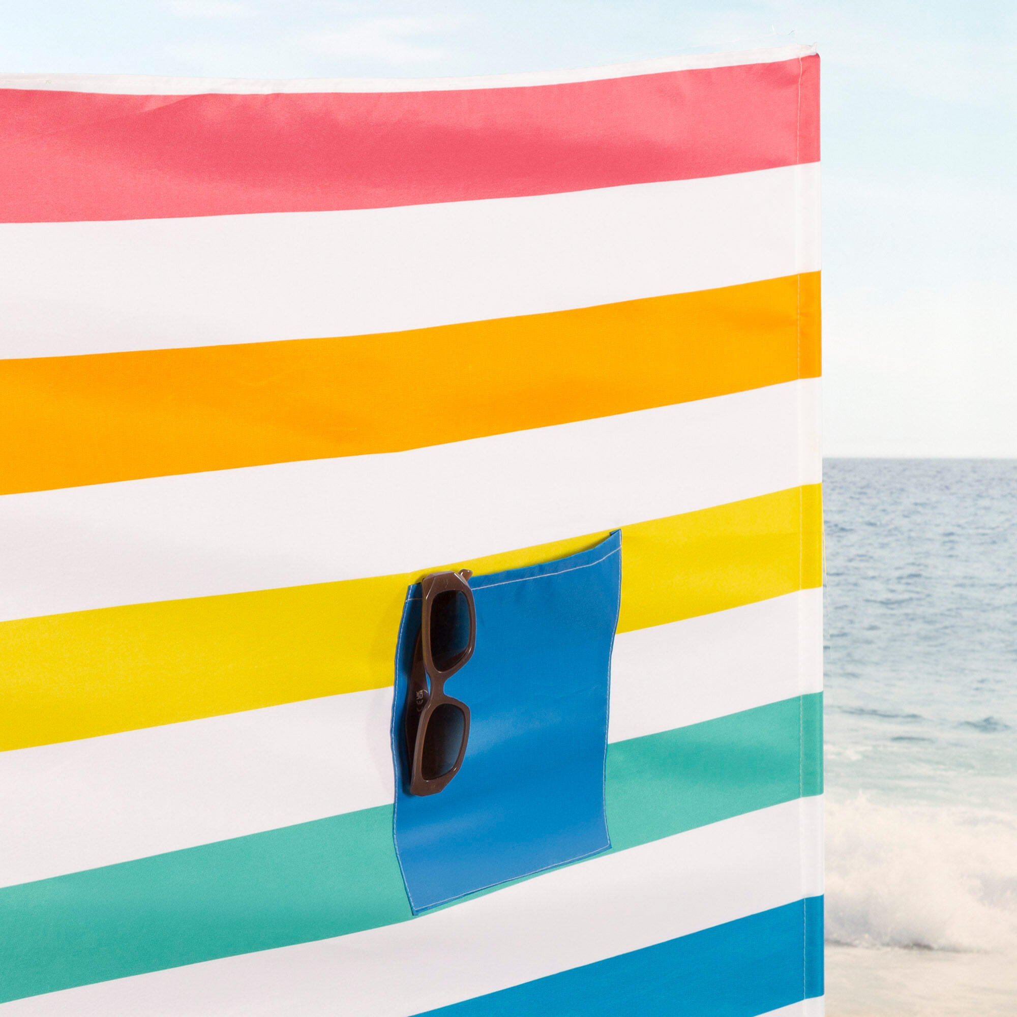 Aktive Quebra-vento de praia multicolorido 360x58 cm UV30 com bolso 3/7