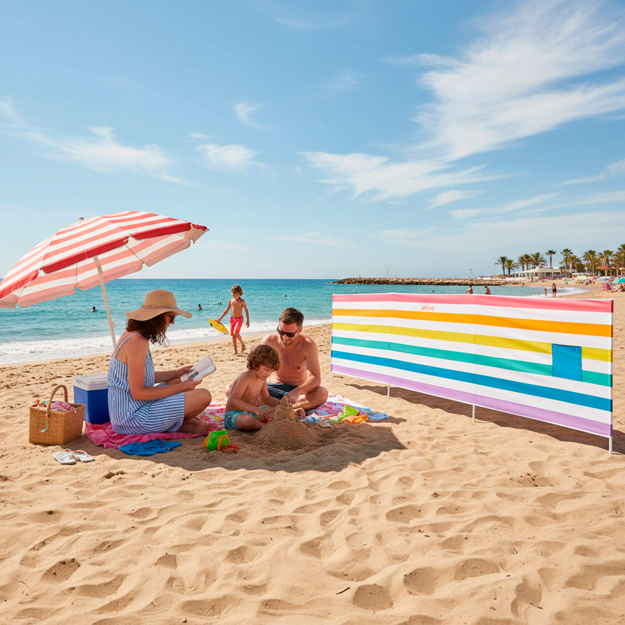 Aktive Quebra-vento de praia multicolorido 360x58 cm UV30 com bolso 2/7