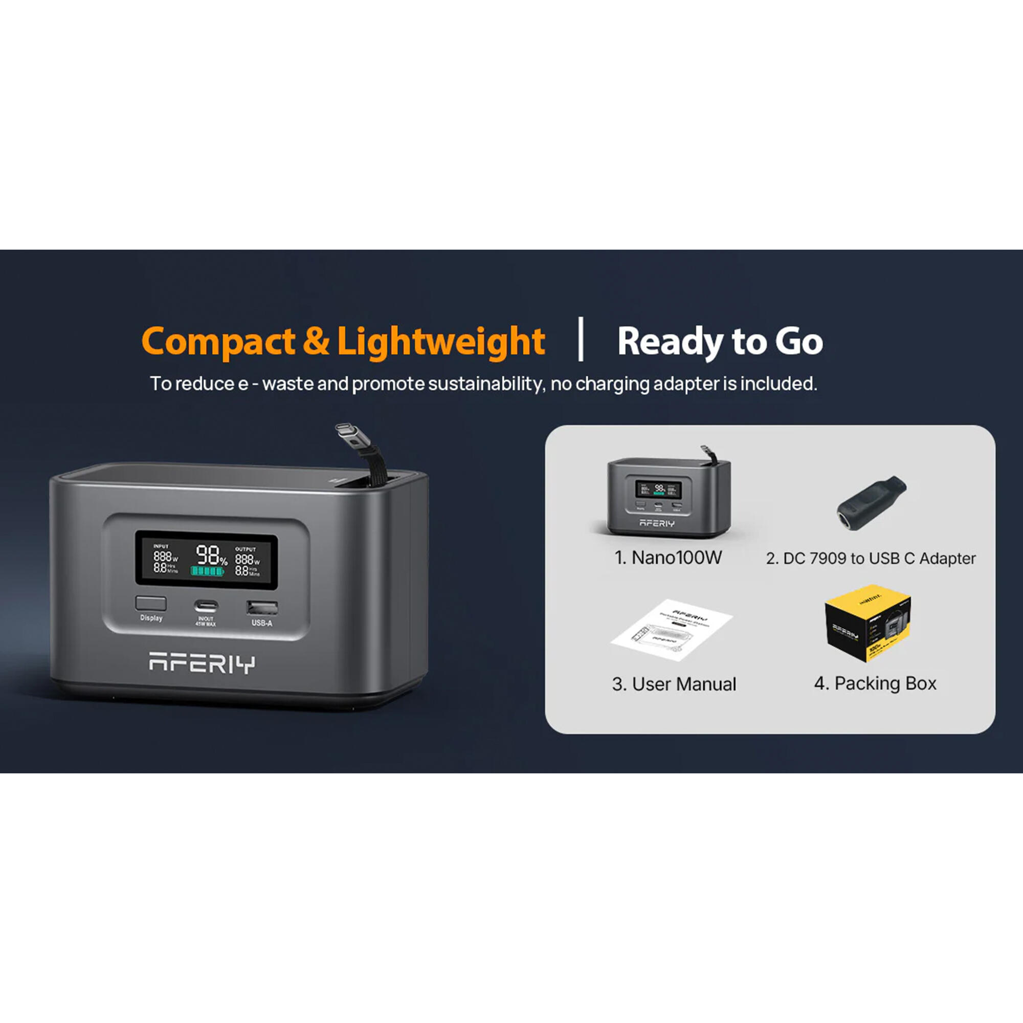AFERIY Nano100 Estación de energía portátil - 100W, 99.2Wh 3/7