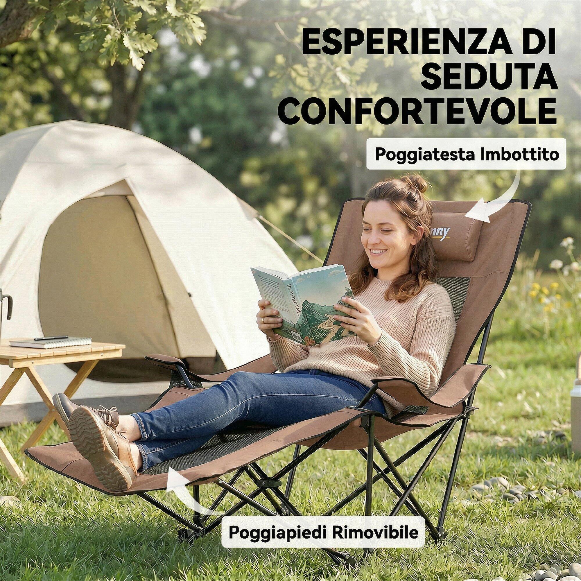Outsunny Set 2 Sedie Reclinabili Pieghevoli e Regolabili, Marrone e Nero 6/7