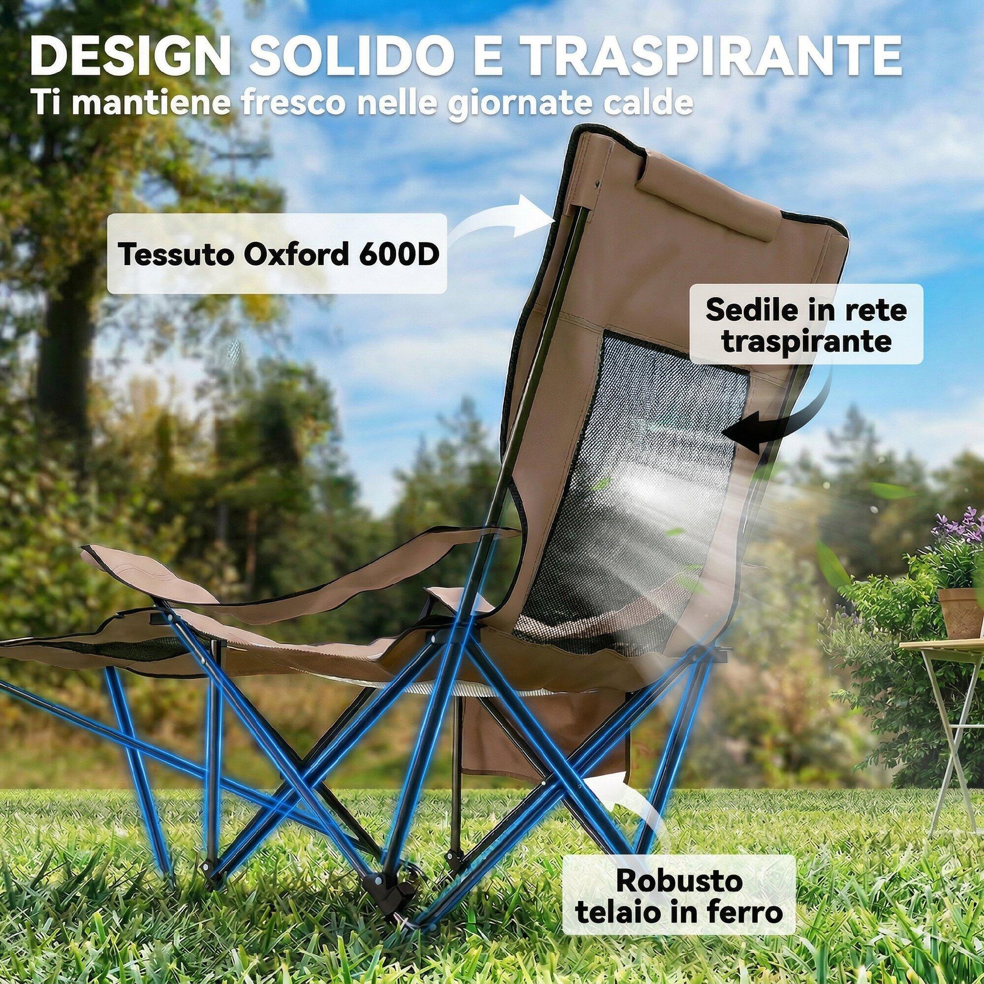 Outsunny Set 2 Sedie Reclinabili Pieghevoli e Regolabili, Marrone e Nero 7/7