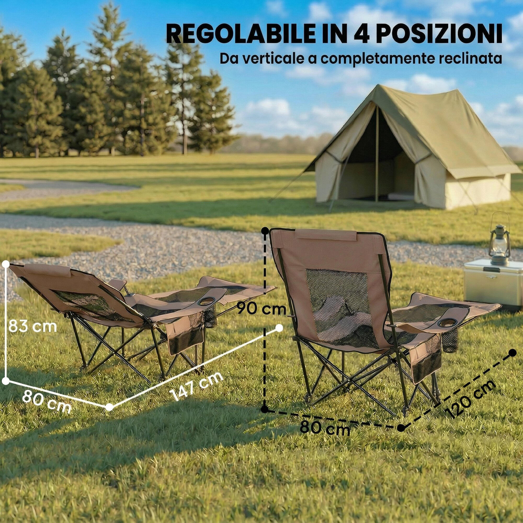 Outsunny Set 2 Sedie Reclinabili Pieghevoli e Regolabili, Marrone e Nero 5/7