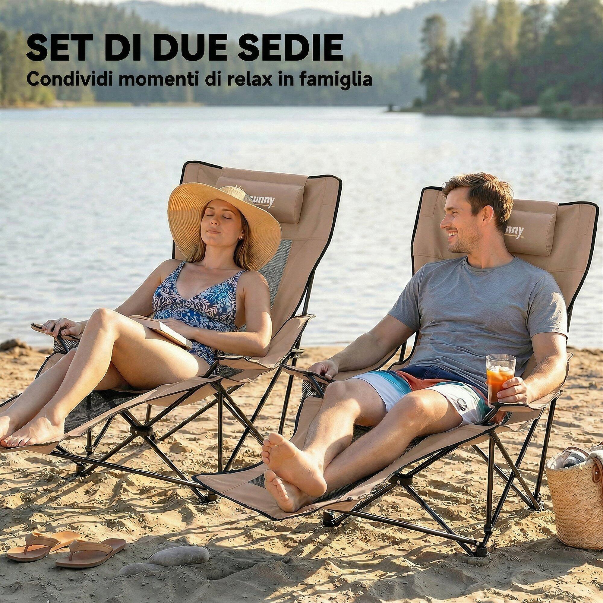 Outsunny Set 2 Sedie Reclinabili Pieghevoli e Regolabili, Marrone e Nero 4/7