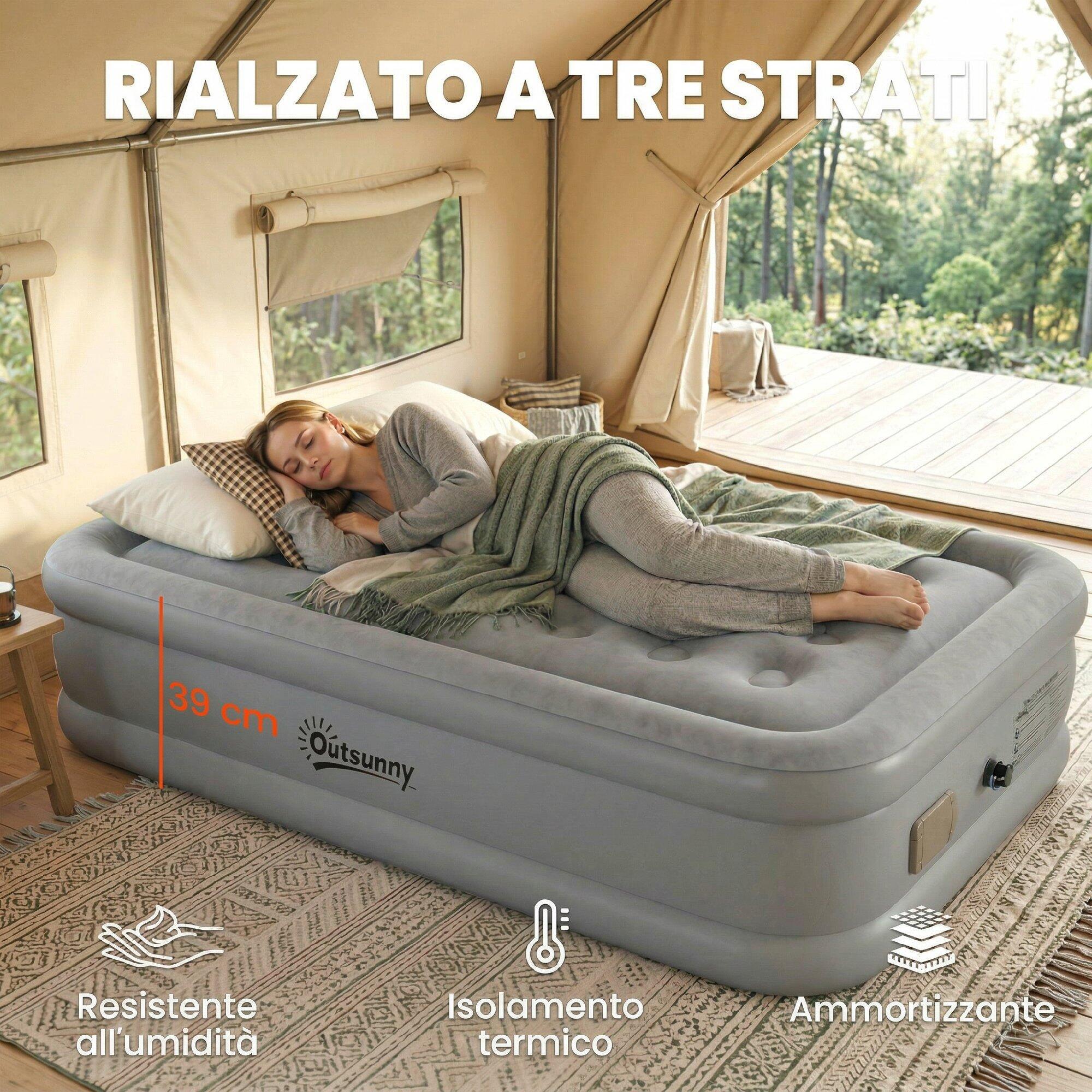 Outsunny Materassino Autogonfiante Singolo Superficie Floccata, Grigio 7/7