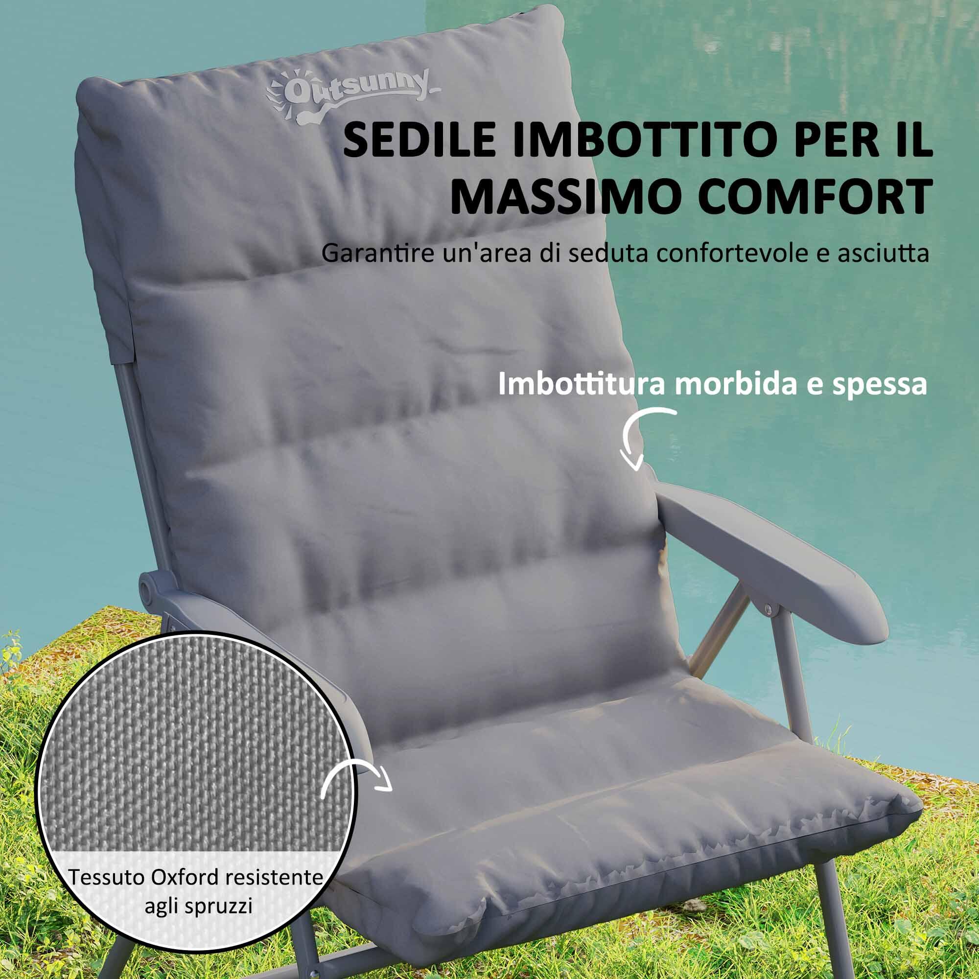 Outsunny Sedia da Campeggio Pieghevole e Regolabile su 5 Livelli Grigio Chiaro 5/7
