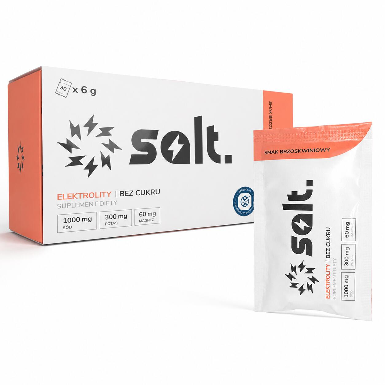 Elektrolity Bez Cukru salt. Brzoskwiniowe Magnez Potas Sód Keto 30 Saszetek