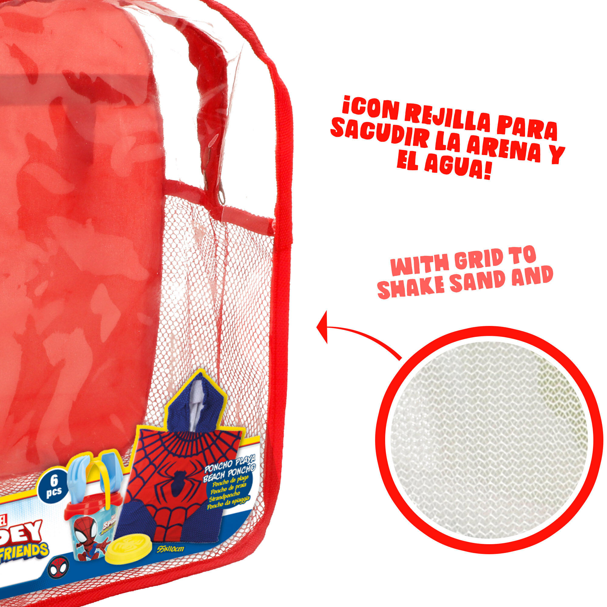 Set de playa infantil Spidey con poncho cubo y juguetes a partir de 18 meses 5/7