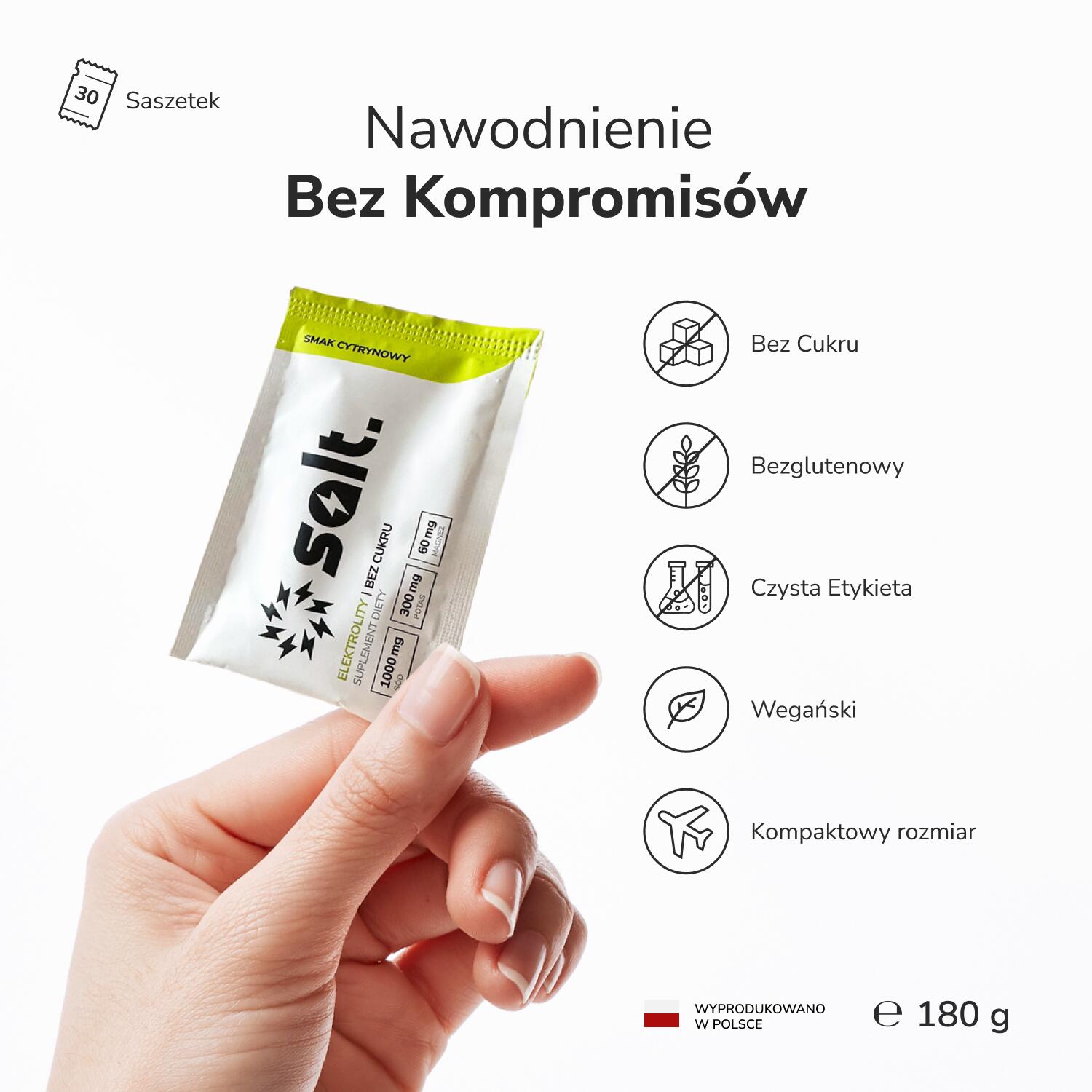 Elektrolity Bez Cukru salt. Cytrynowe Magnez Potas Sód Keto 30 Saszetek 3/7