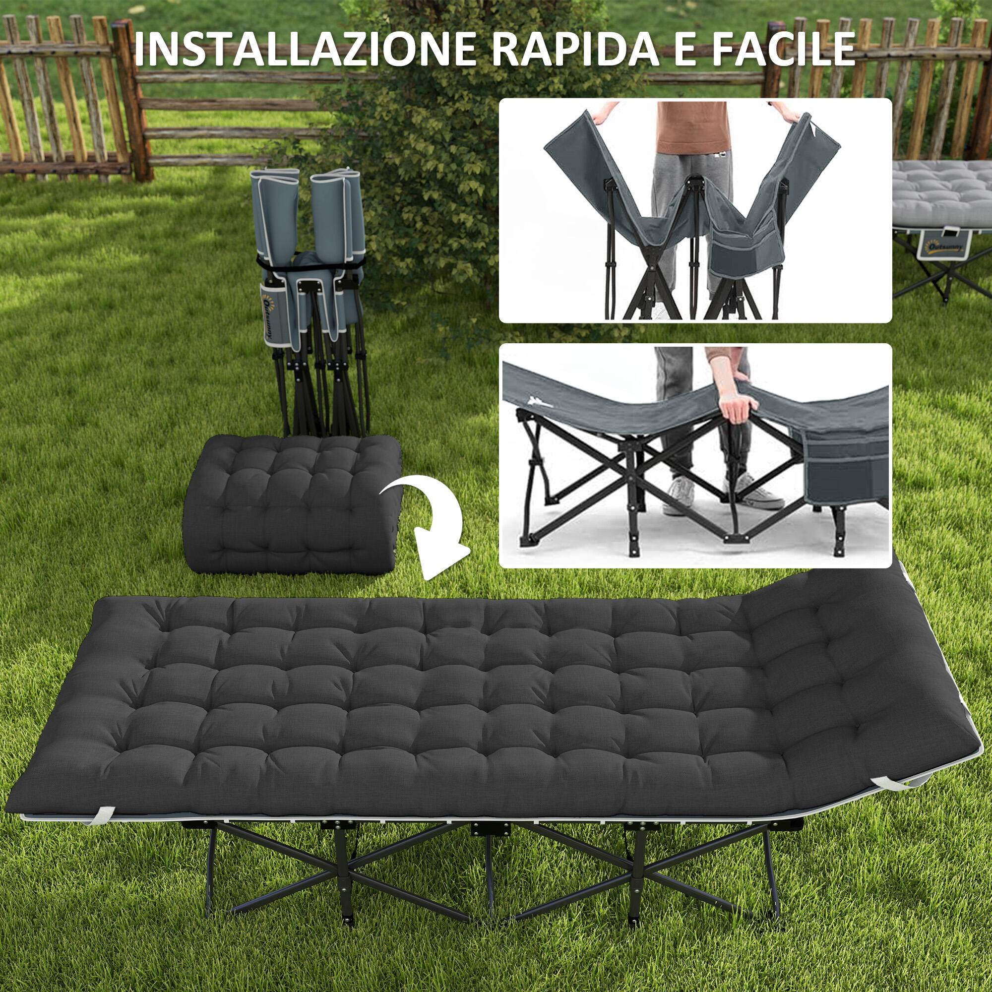 Outsunny Lettino da Campeggio Pieghevole con Poggiatesta Inclinato Nero 7/7