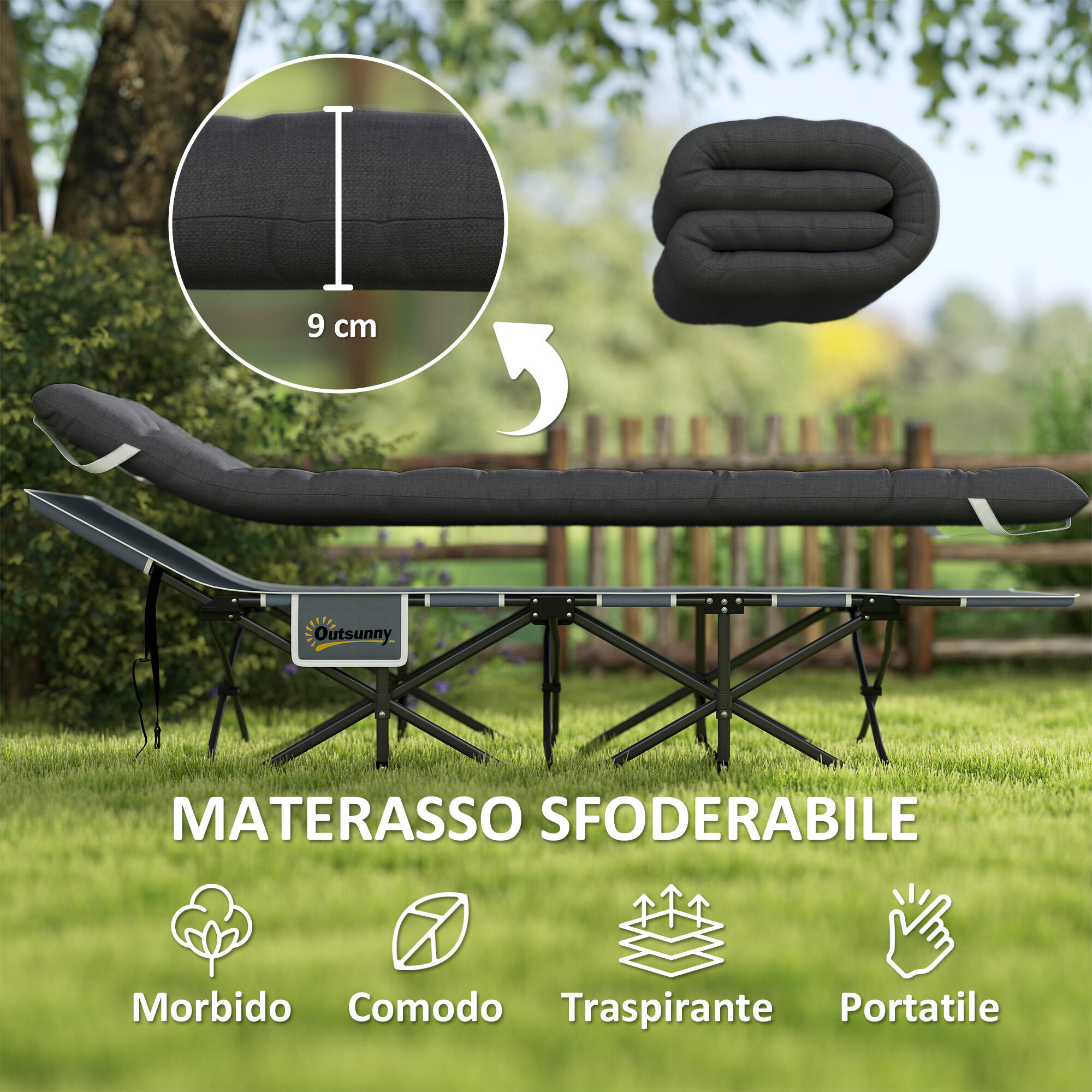 Outsunny Lettino da Campeggio Pieghevole con Poggiatesta Inclinato Nero 4/7