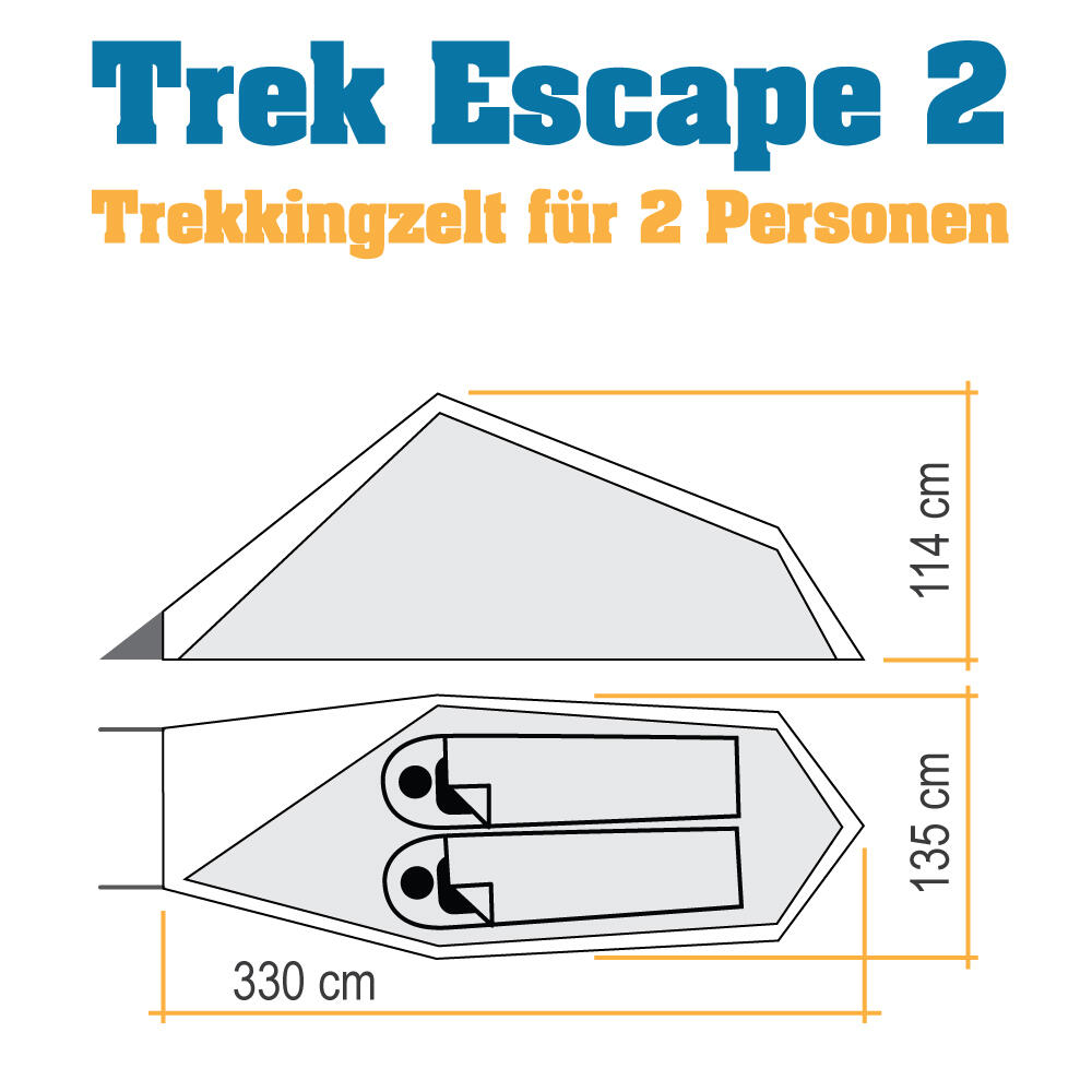 Trekkingzelt Trek Escape 2 - Leichtzelt, 2 Personen, windstabil, 4
Jahreszeiten 5/7