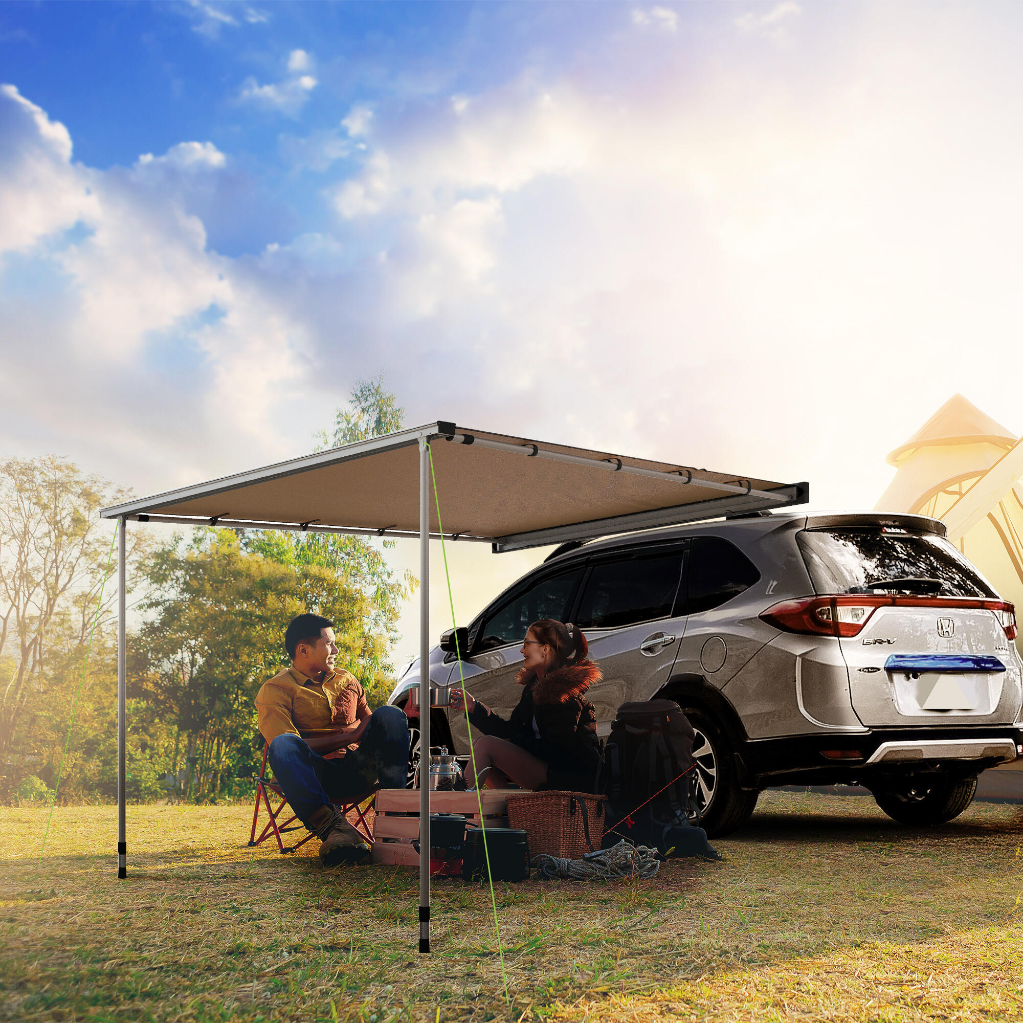 Outsunny Tendalino Tetto Auto Impermeabile con Altezza Regolabile 2.5x1.6m Cachi 2/7