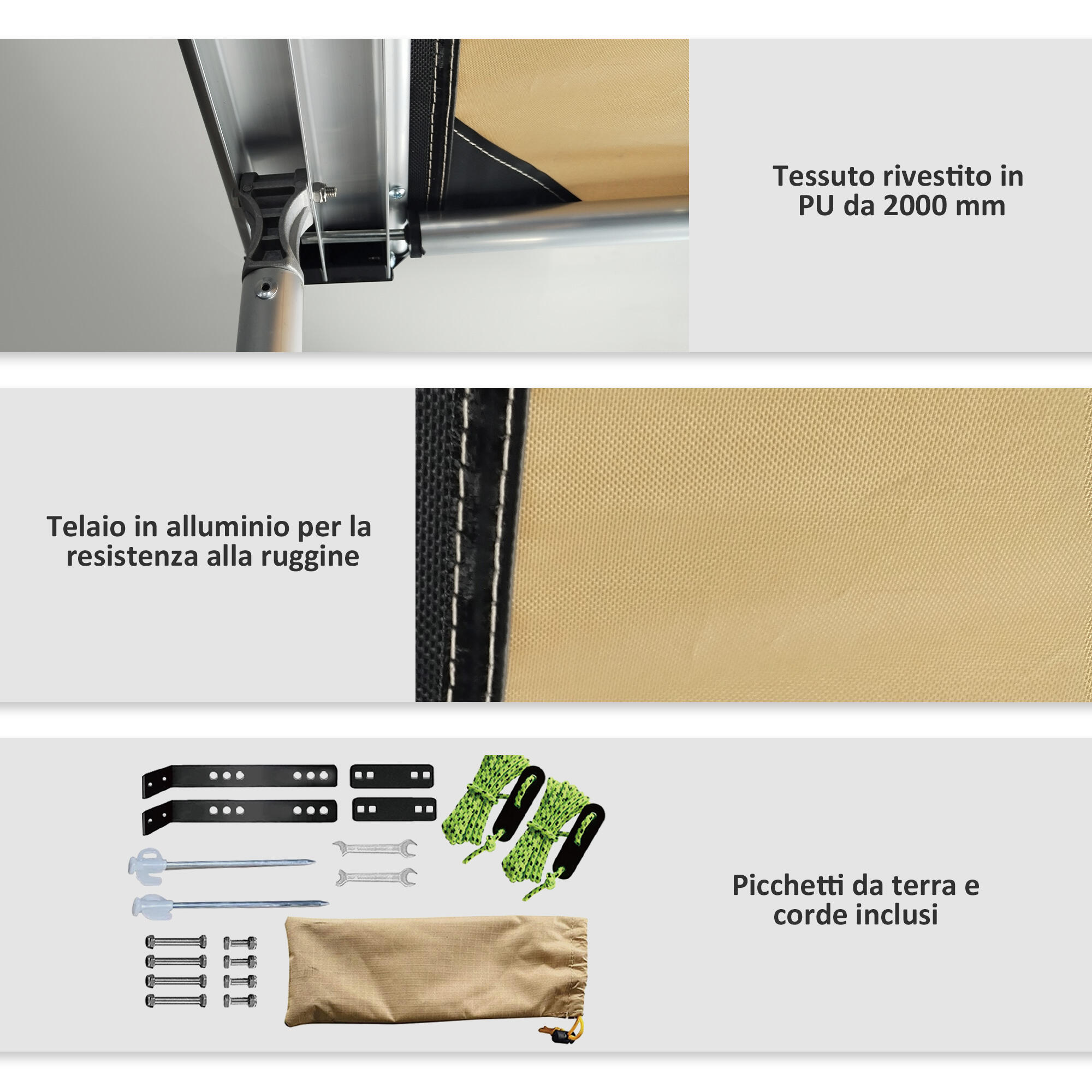 Outsunny Tendalino Tetto Auto Impermeabile con Altezza Regolabile 2.5x1.6m Cachi 6/7