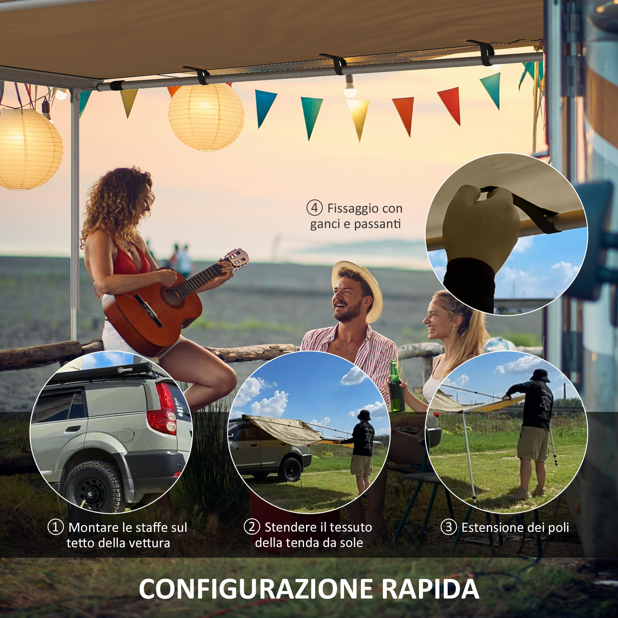 Outsunny Tendalino Tetto Auto Impermeabile con Altezza Regolabile 2.5x1.6m Cachi 4/7