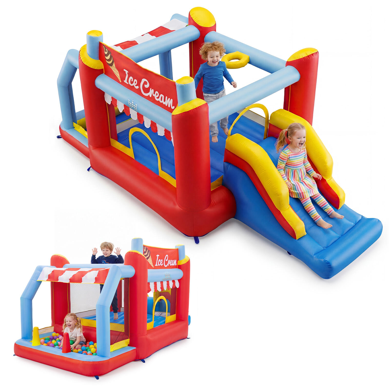 5-in-1 Ice Cream Inflatable Bounce House Jumping Castle w/Slide No Blower