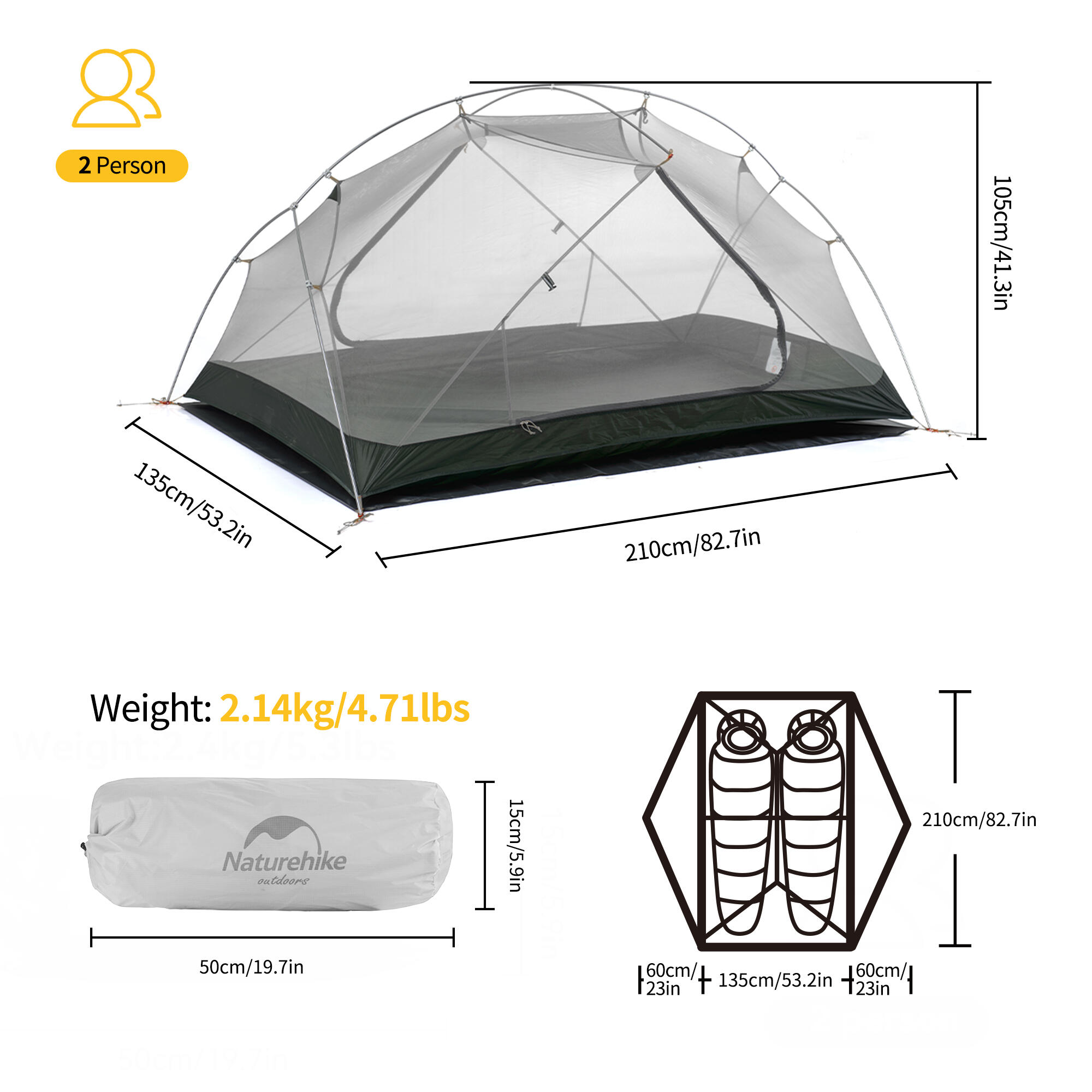 Mongar 2 Lichtgewicht Tent 2 Personen 4000mm Waterdicht 2/8