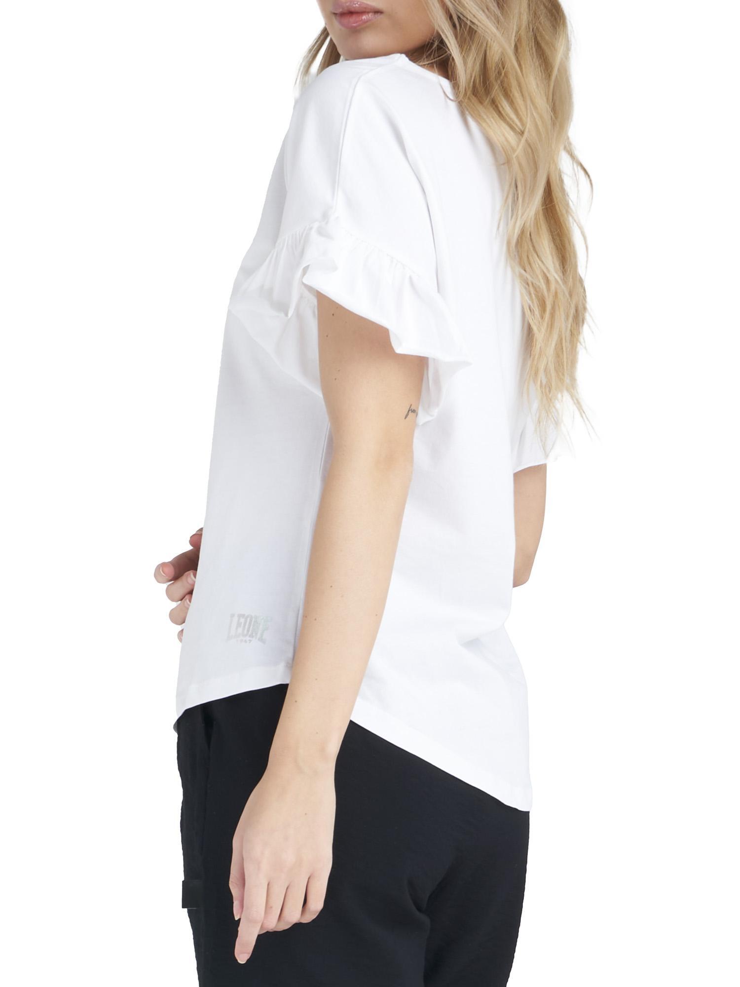 Camiseta de mujer brillante de manga corta con volantes 5/5