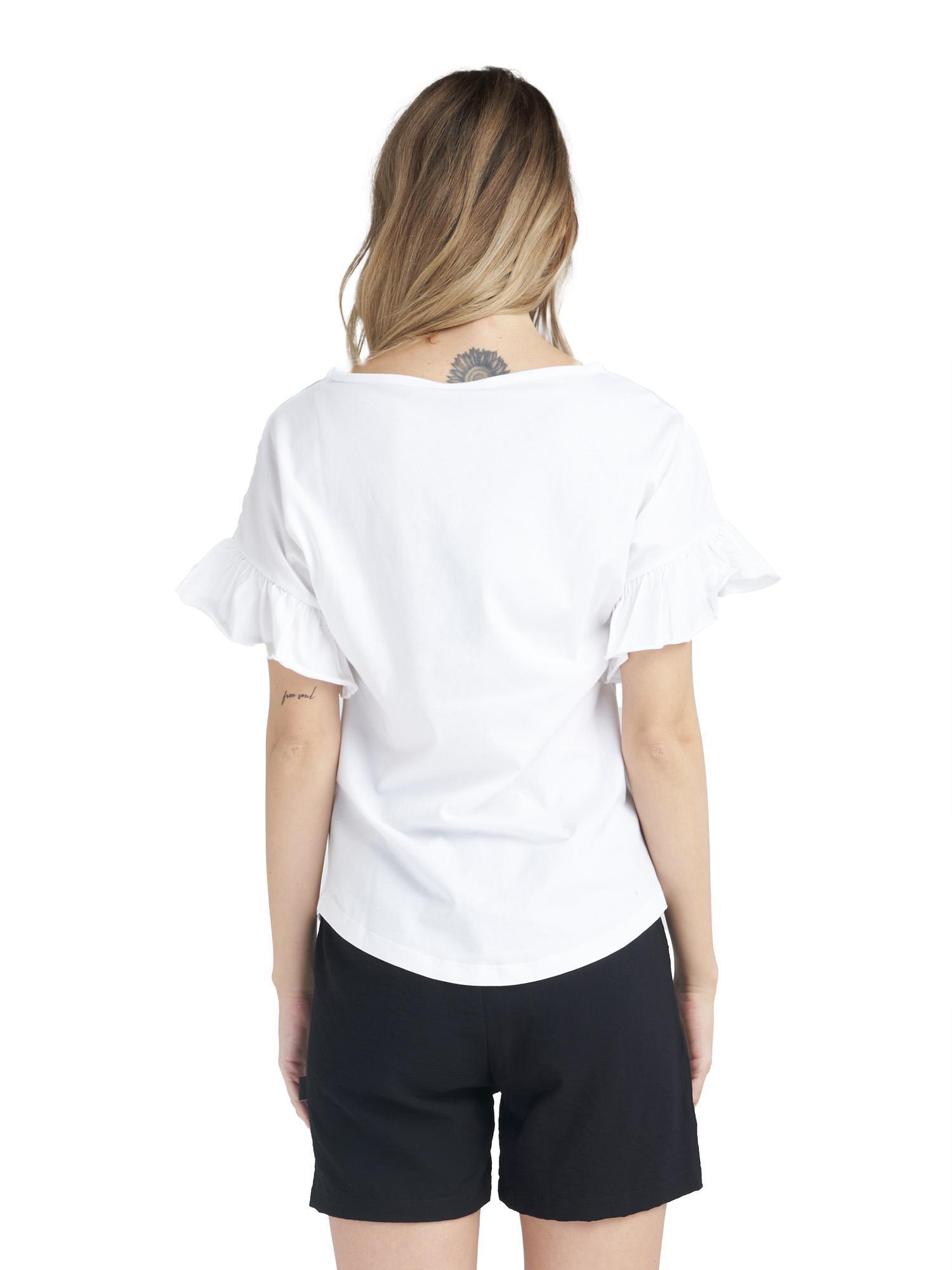 Camiseta de mujer brillante de manga corta con volantes 4/5
