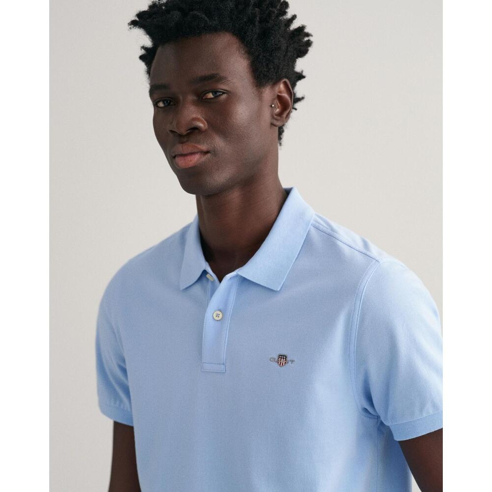 Heren Polo Shirt Pique Shield Logo Blauw 3/5