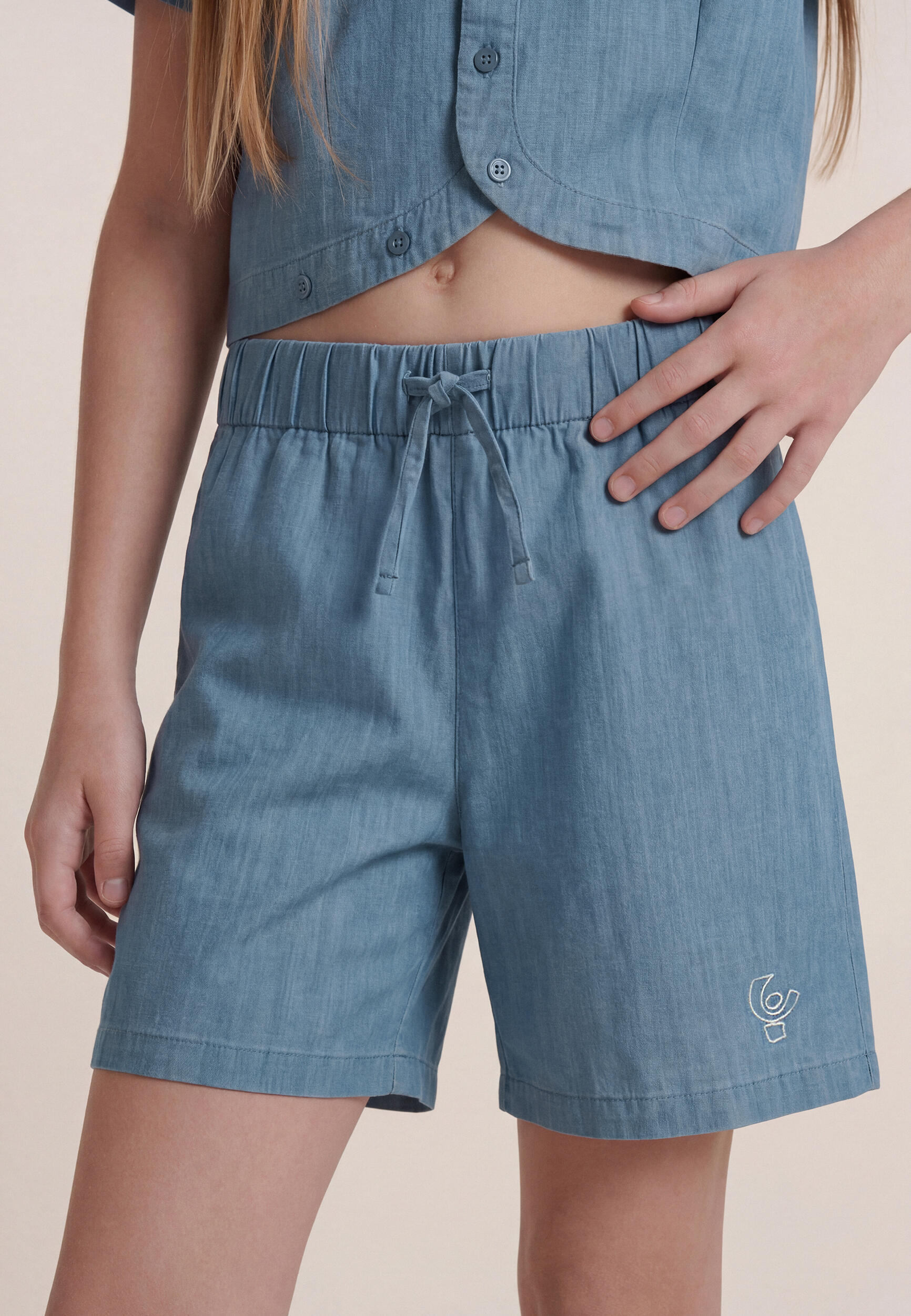 Shorts in tessuto chambray da bambina e ragazza 4/4