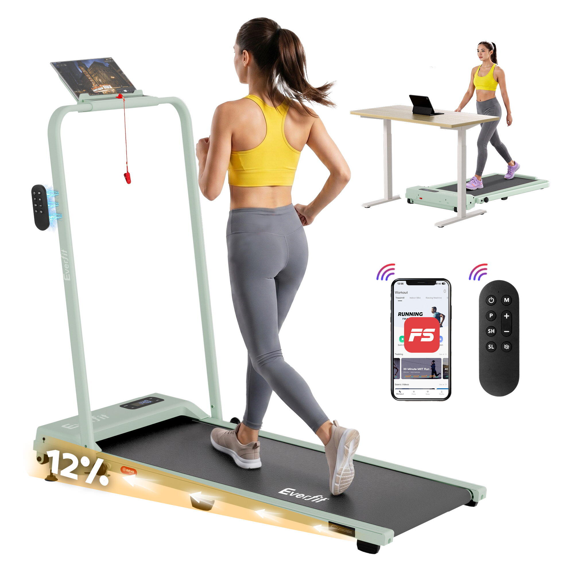 Everfit 3 in 1 Walking Pad Treadmill 12% Incline Under Desk Foldable Treadmills