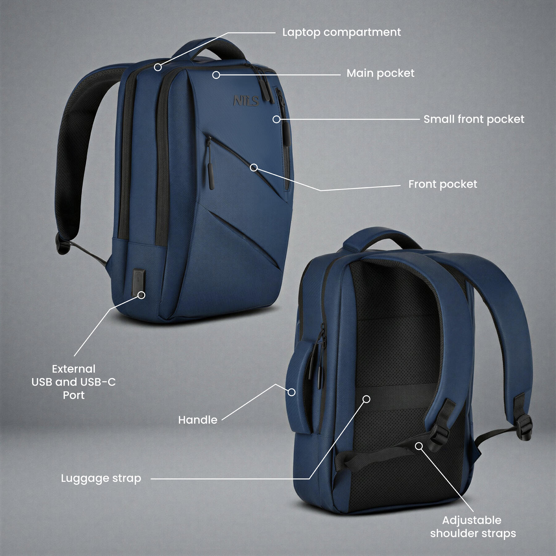 Sac à dos ville ordinateur portable 15 L avec ports USB et USB-C NILS NC4502 5/15