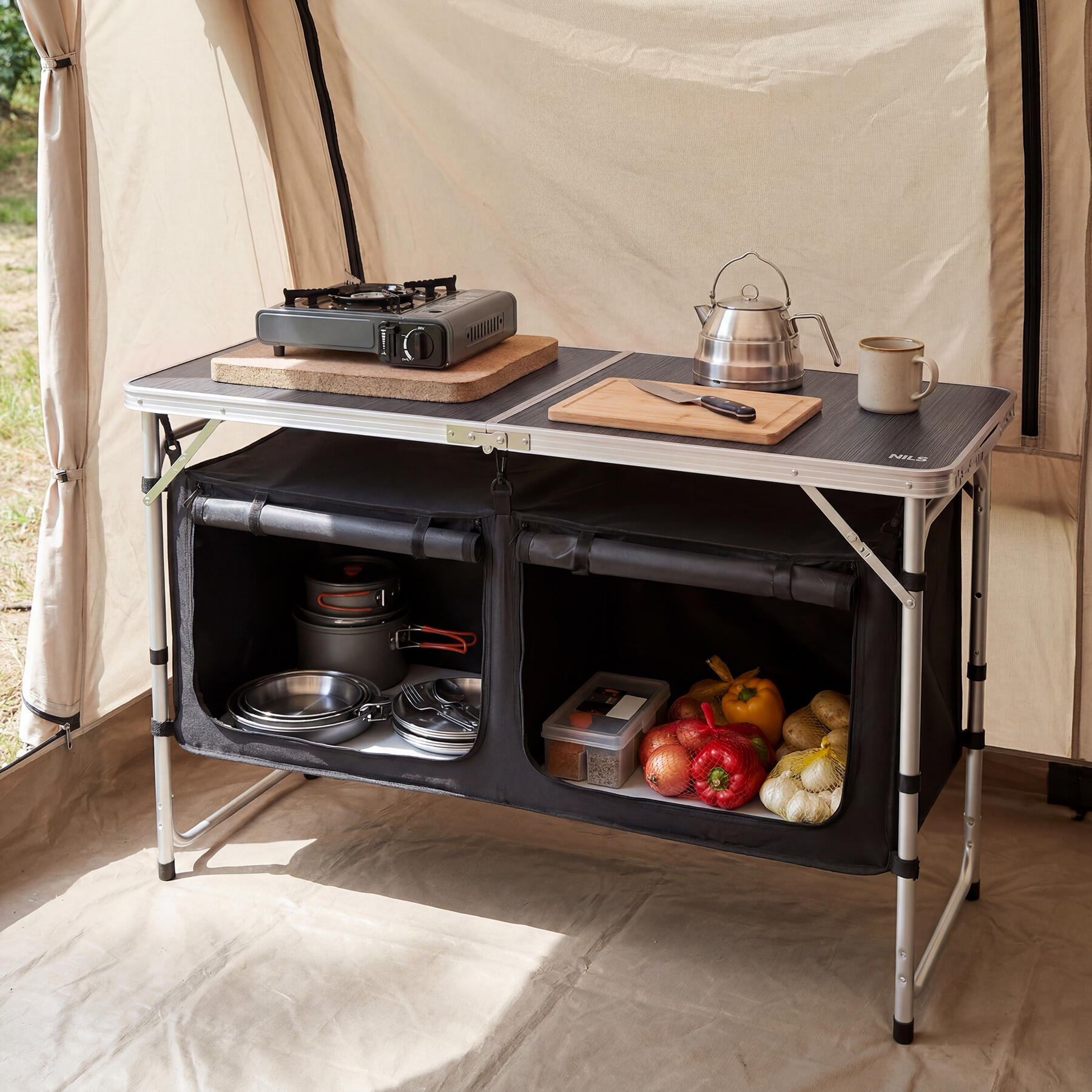 Campingtafel/multifunctionele tafel NC3405 van Nils Camp met opbergkast 5/7