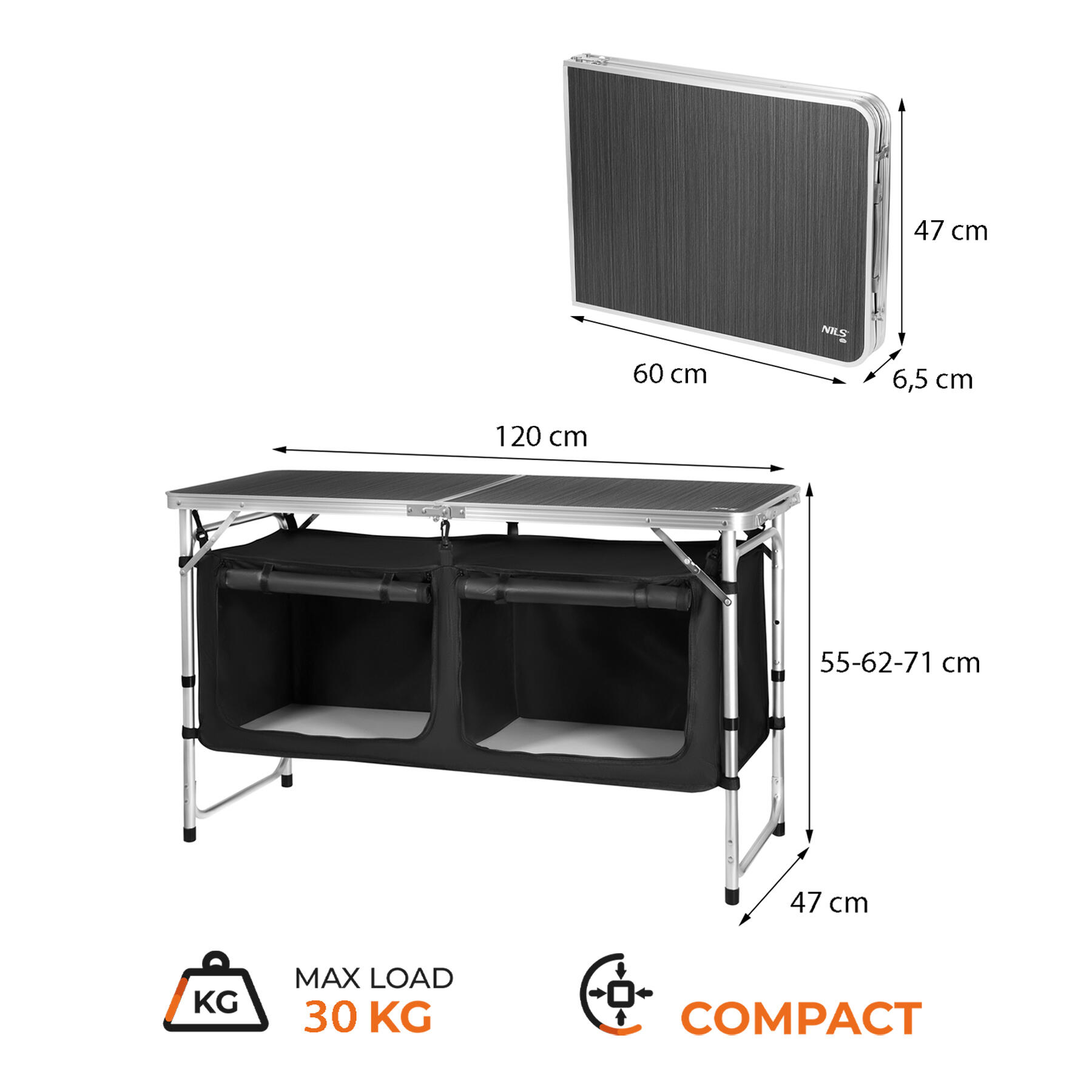 Campingtafel/multifunctionele tafel NC3405 van Nils Camp met opbergkast 6/7