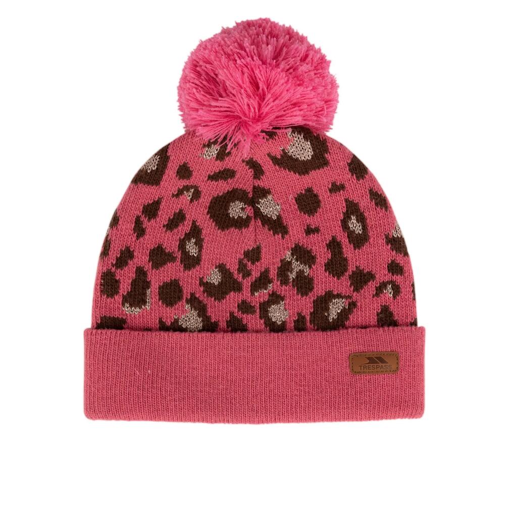 Girls Kaylani Leopard Print Knitted Beanie (Pink Haze)