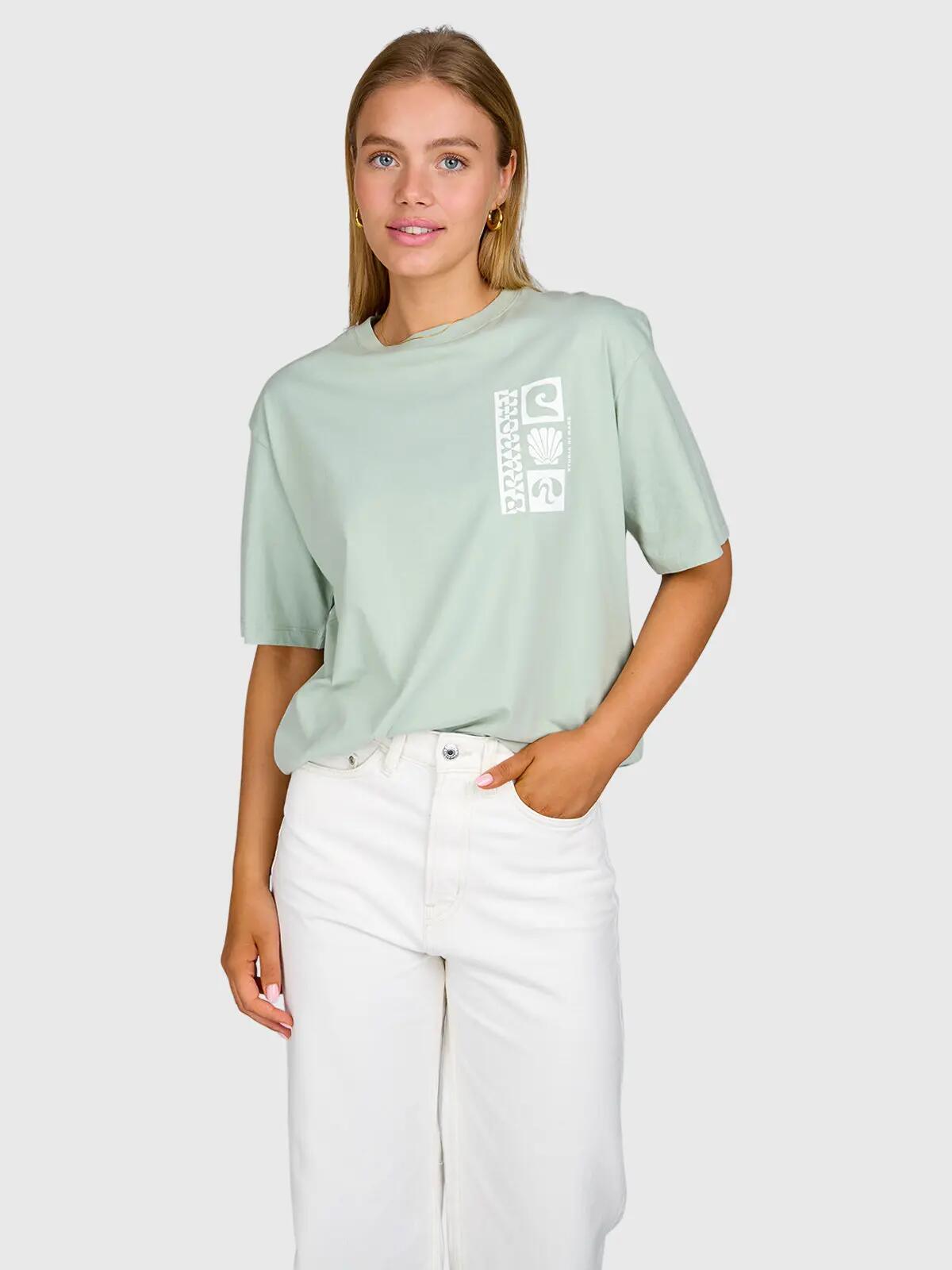 Zennanda Dames T-Shirt Fashion Relaxed Fit Crewneck Aqua Grey 4/6